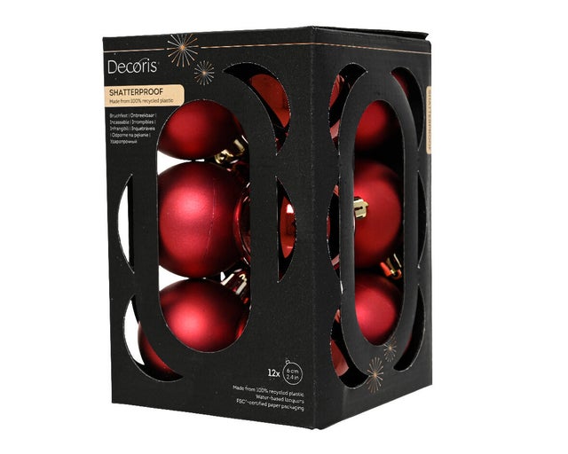 Set 12 palline di natale in polistirene bordeaux e oxblood da ø 6 cm