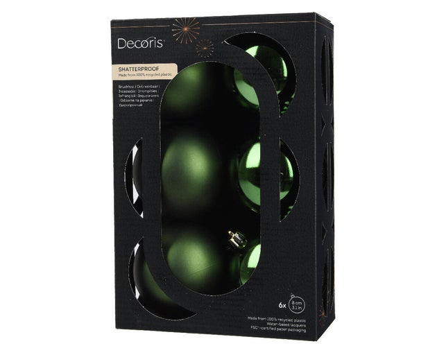 Palline Di Natale In Vetro Opaco Verde Pino 10 Cm - Set Da 4 Sfere Kaemingk, Soffiate A Mano, Decorazioni Albero Classiche - 2