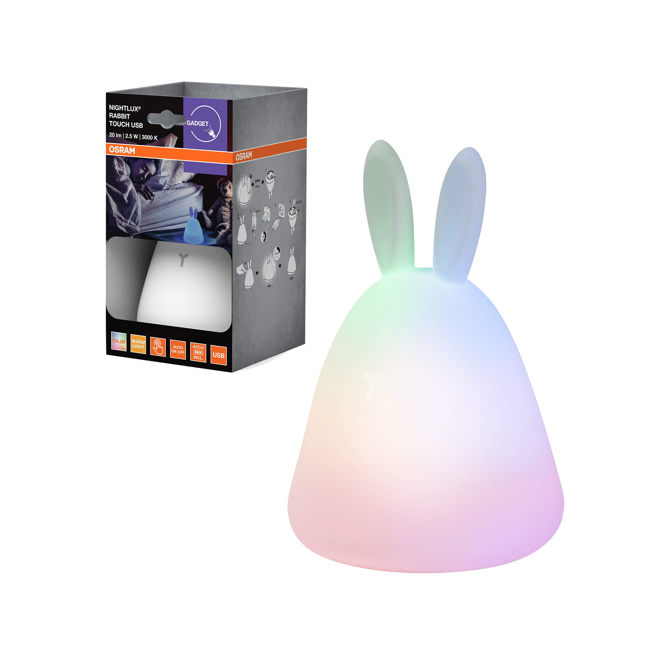 Lampka nocna dla dzieci Nightlux Rabbit Touch USB Osram