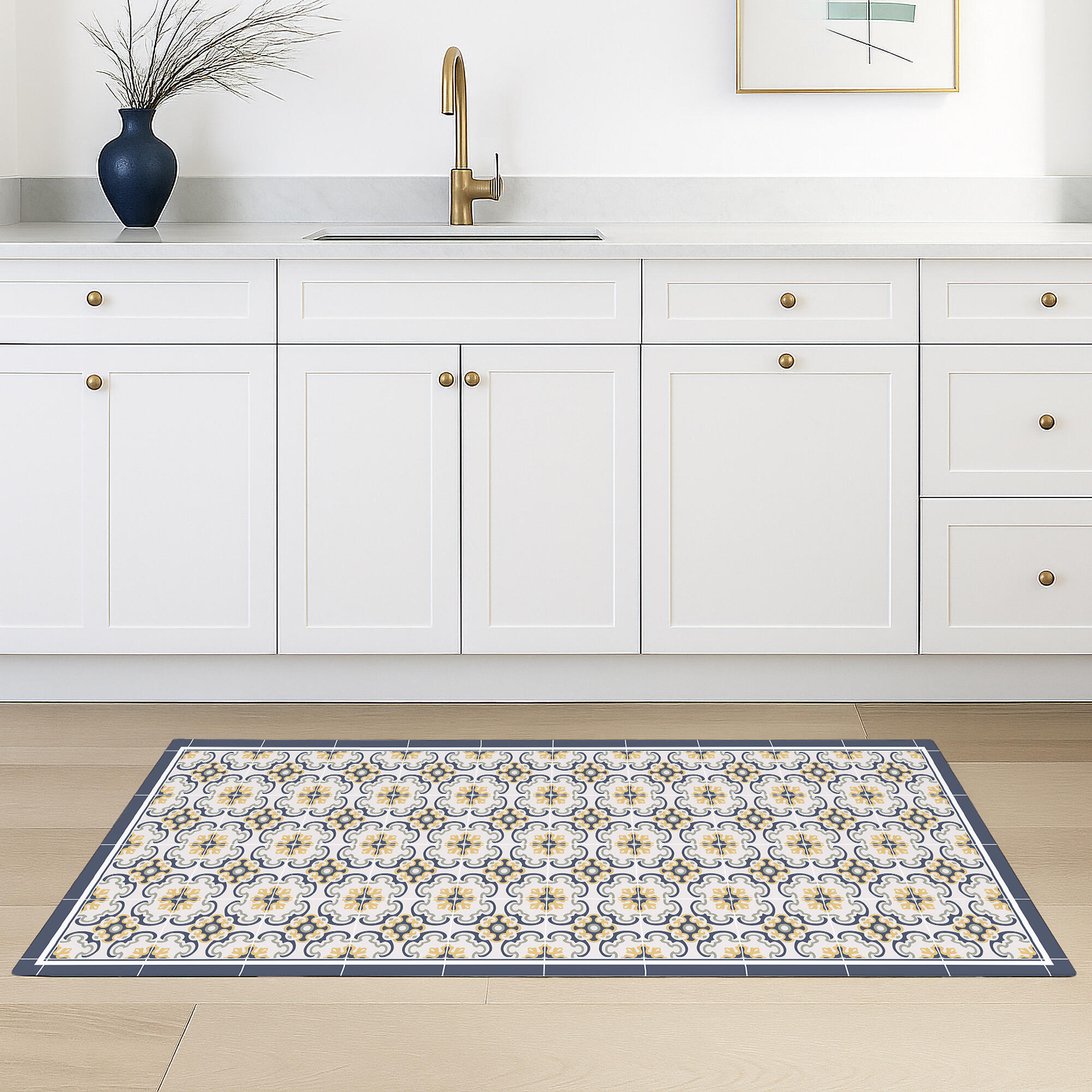 Alfombra pie de cama exterior/interior pvc Viseu 48x110cm tejido plano base antideslizante amarillo - 2