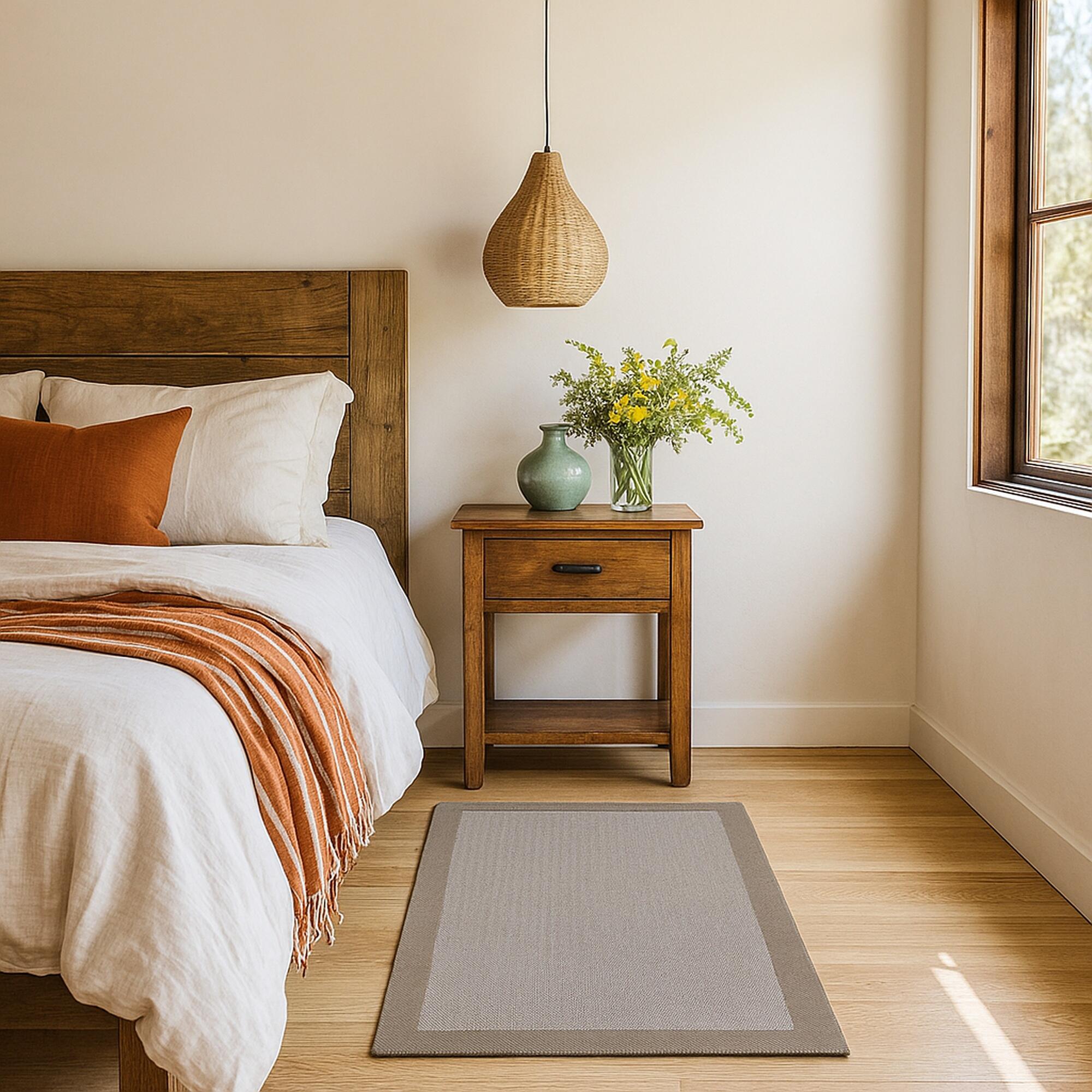 Alfombra pie de cama exterior/interior pvc Teplon 70x120cm tejido plano base antideslizante marco crema / oro - 2