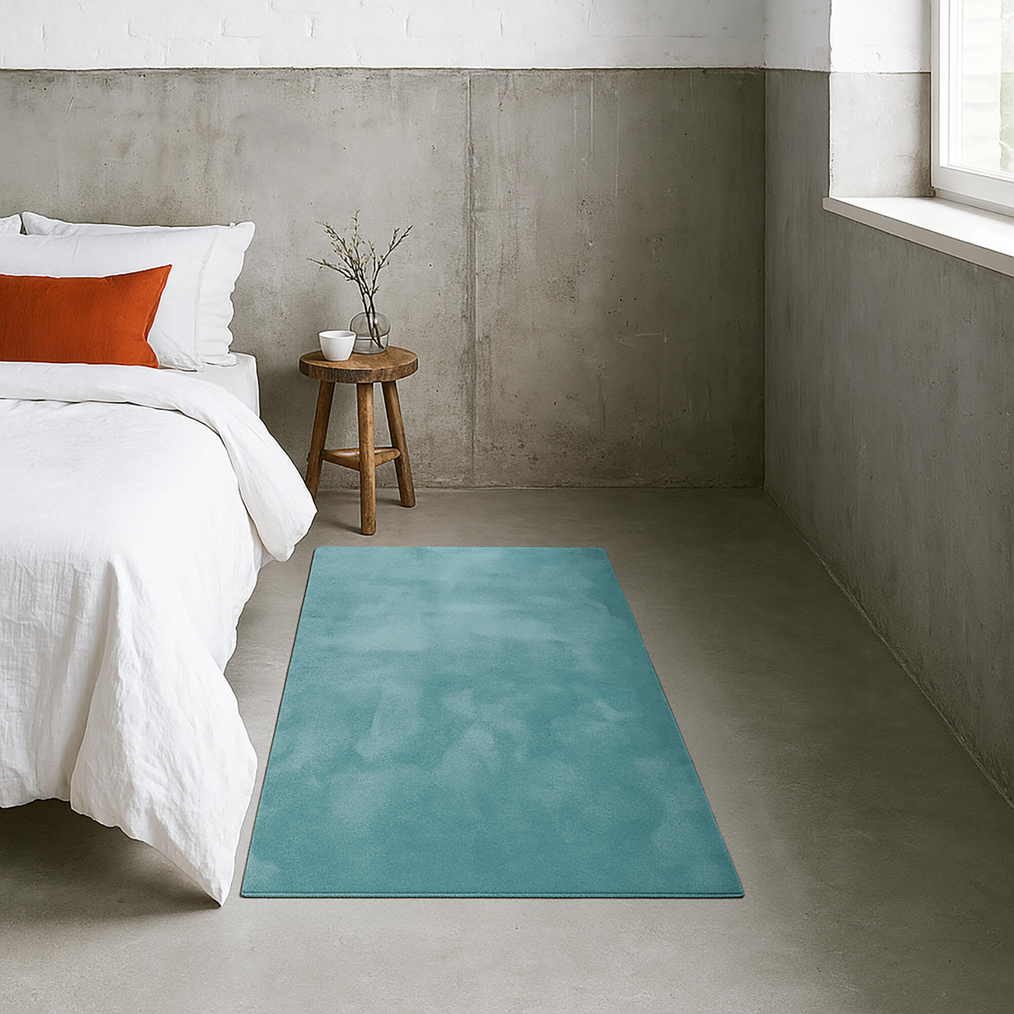 Alfombra pie de cama poliamida Touch 71351/099 60x115cm pelo mediano  liso azul turquesa lavable en lavadora - 2