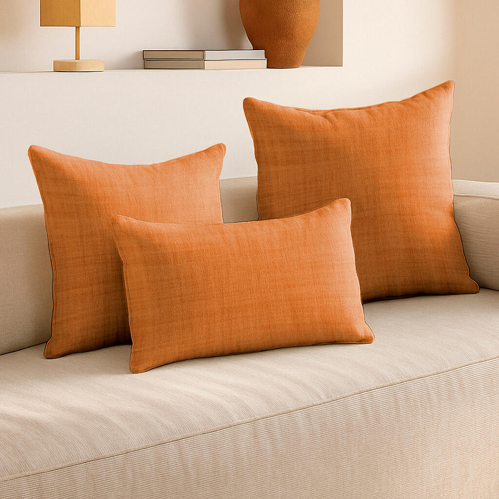 Funda de cojín cuadrada Danae 100% lino liso naranja soda doble cara con cremallera INSPIRE 45 x 45 cm - 7