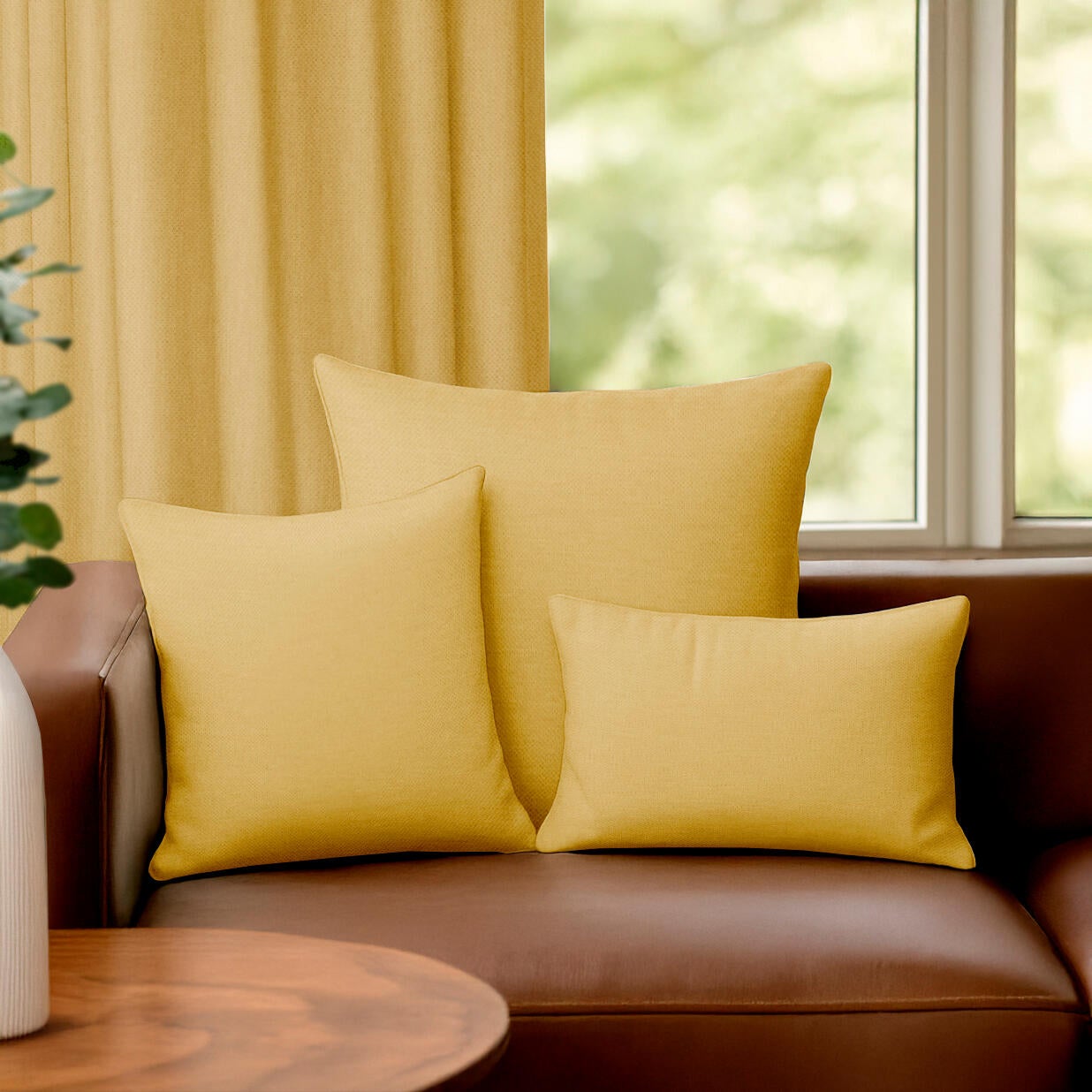 Funda de cojín cuadrada Pharell algodón poliéster liso amarillo banana doble cara overlock y cosido con cremallera INSPIRE 60 x 60 cm - 8