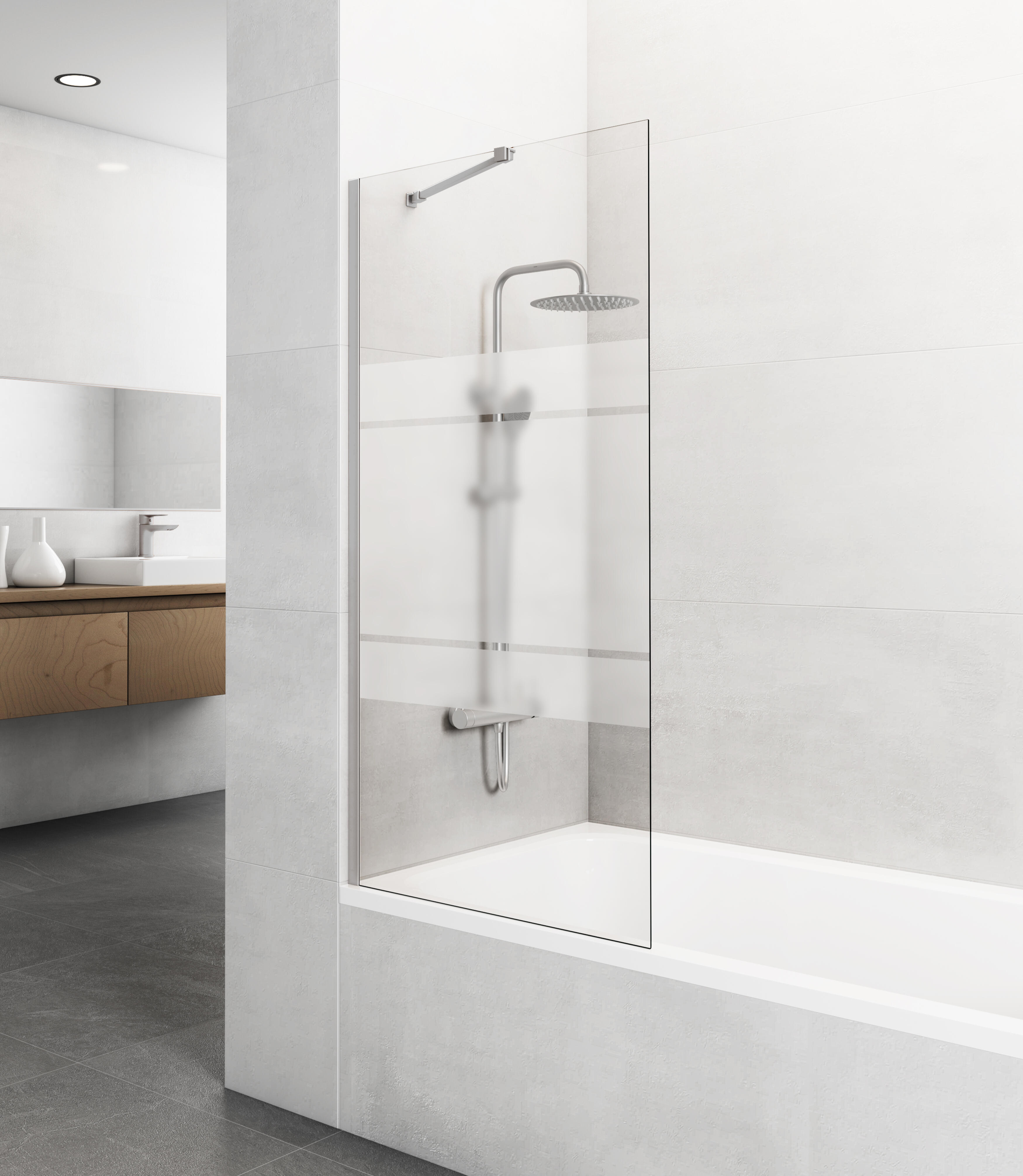 Mampara de bañera 1 hoja fijo fix serigrafiado perfil gris 85x150 cm