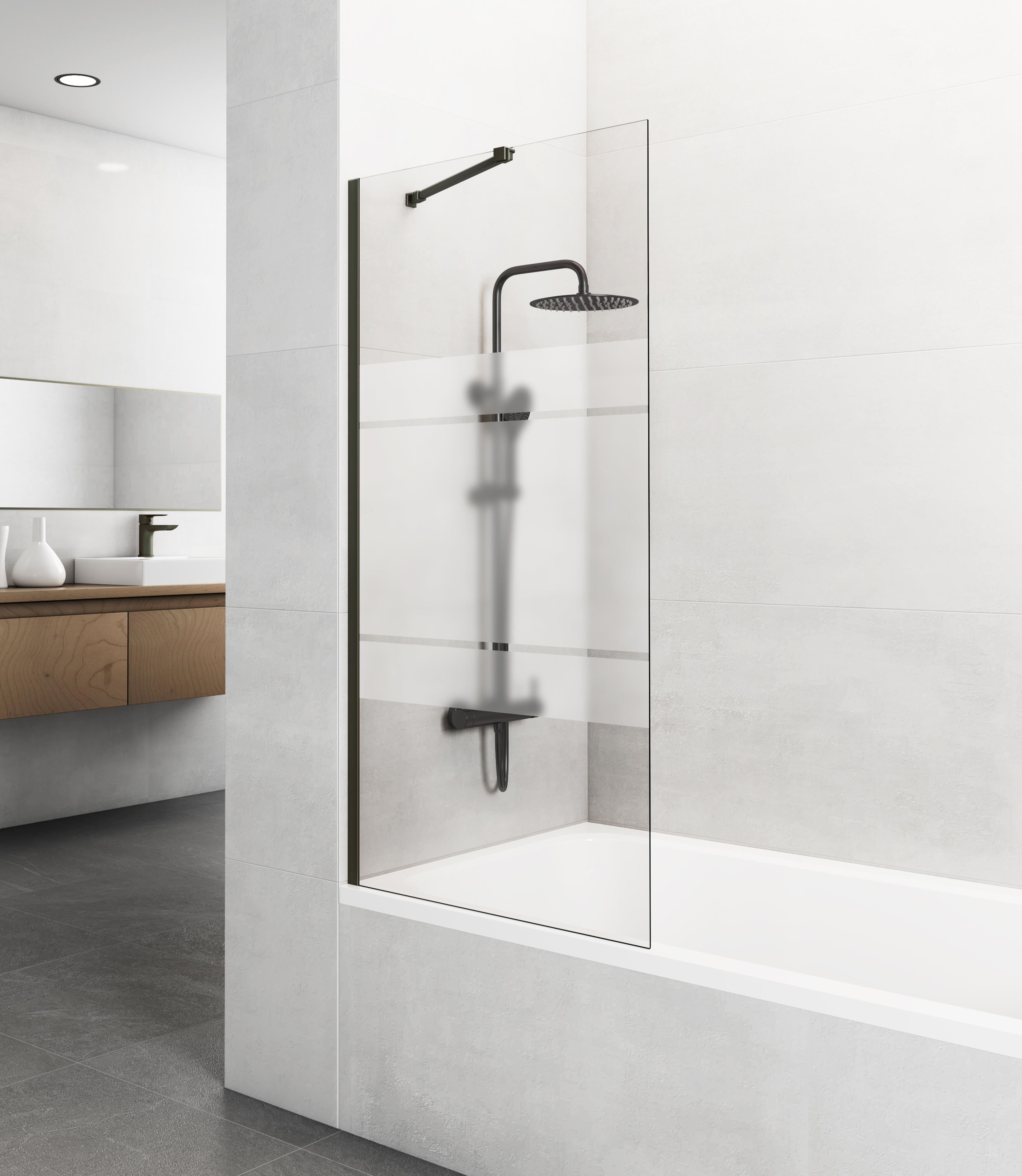 Mampara de bañera 1 hoja fijo fix serigrafiado perfil gris 85x150 cm