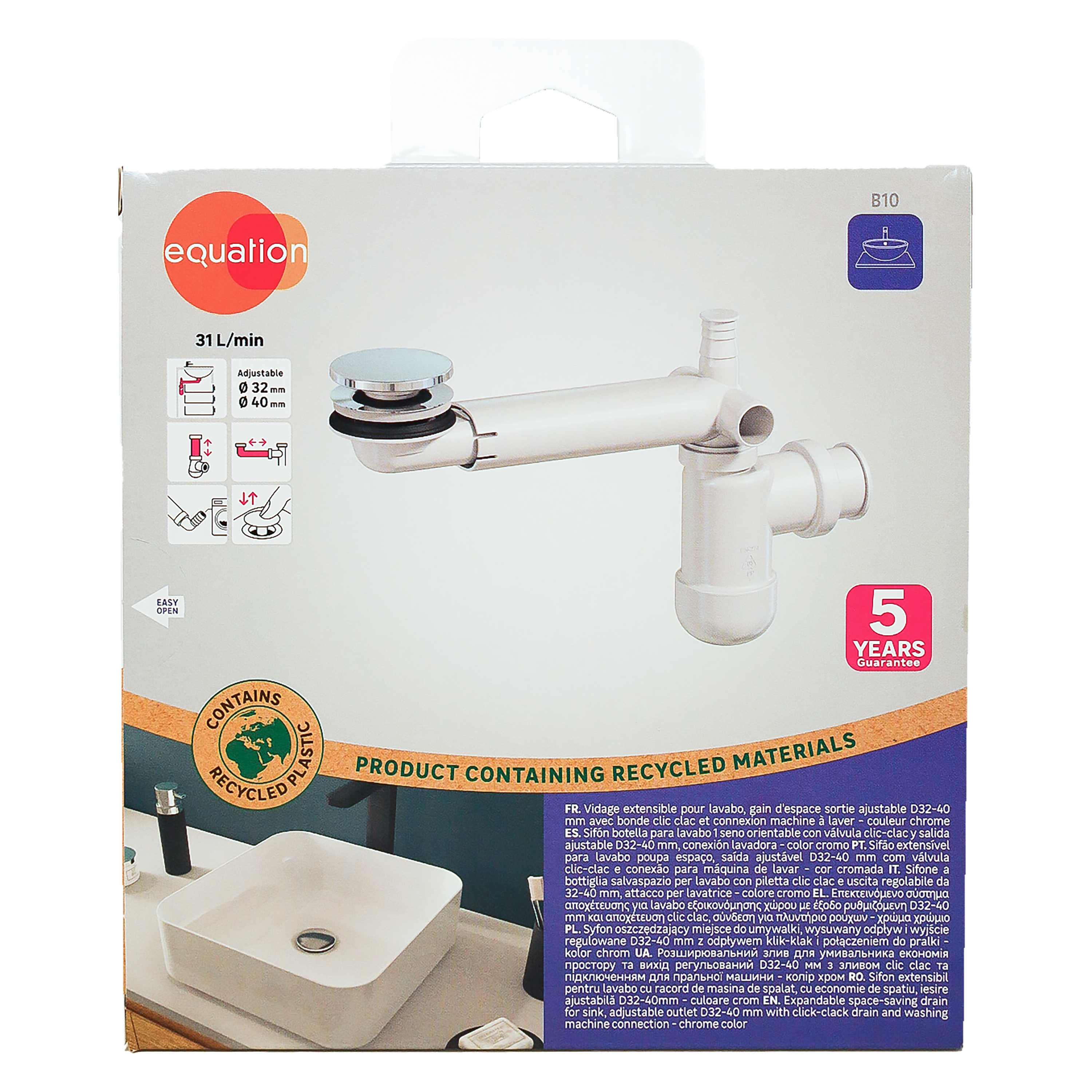 Conjunto de desagüe click y sifón ahorra espacio EQUATION cromado para lavabo - 7