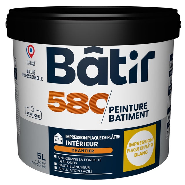 Sous-couche plaque de plâtre blanc 5 L - BATIR 580