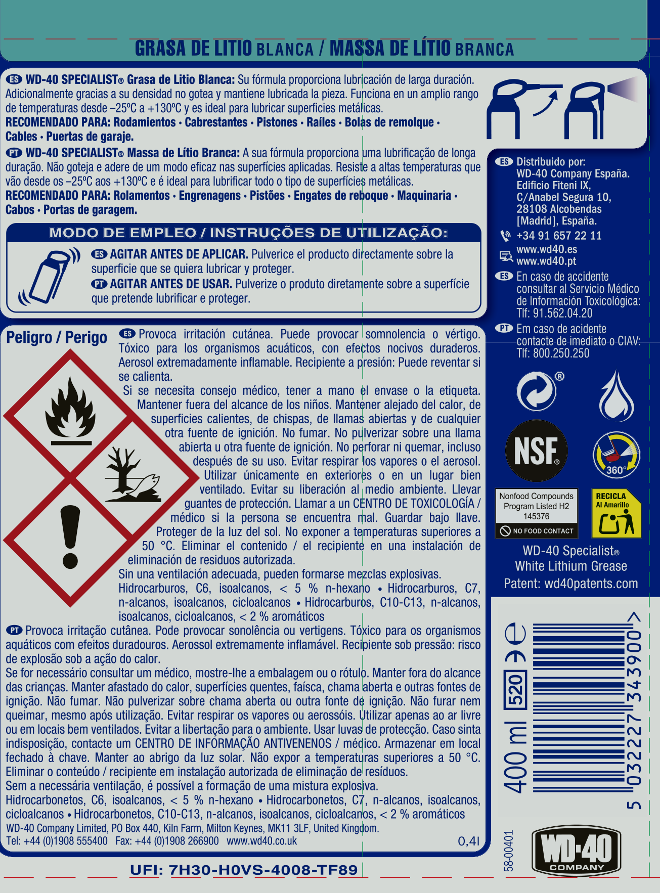 Massa de lítio branco em spray 400 ml WD-40 Specialist - 4