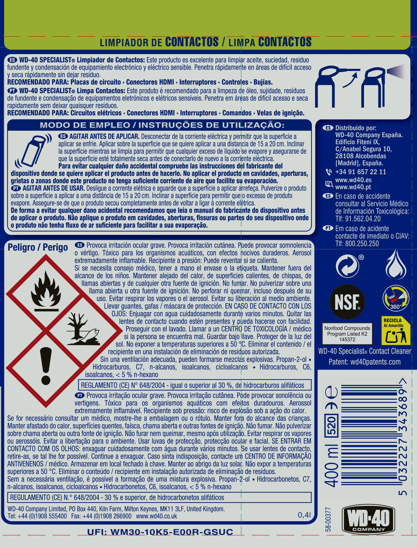 Lubrificante limpa contactos 400 ml WD-40 Specialist - 5