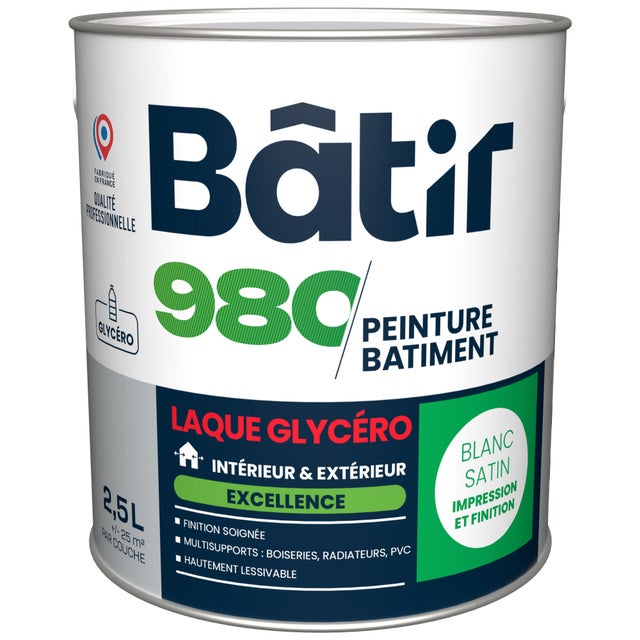 Peinture intérieure mur et plafond blanc satin glycéro 2,5 L - BATIR 980