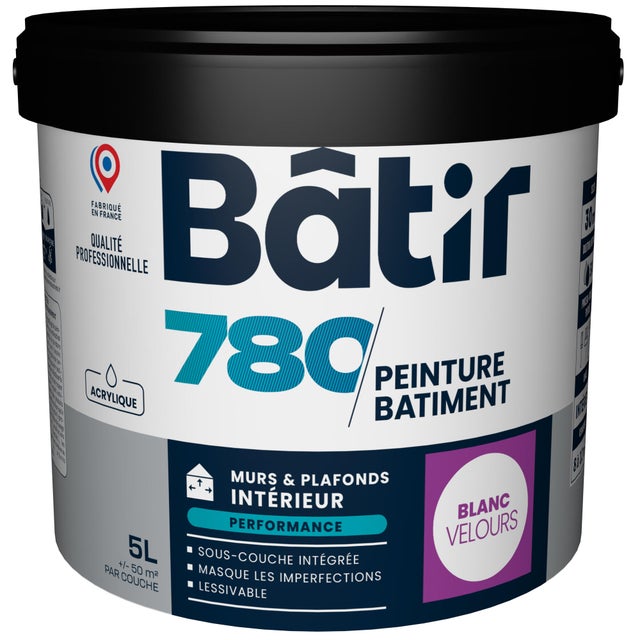 Peinture intérieure mur et plafond blanc velours 5 L - BATIR 780