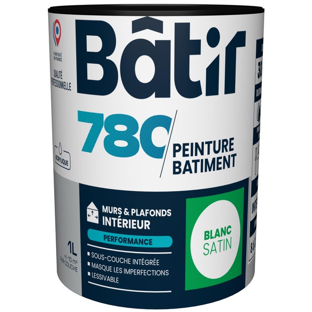 Peinture intérieure mur et plafond blanc satin 1 L - BATIR 780