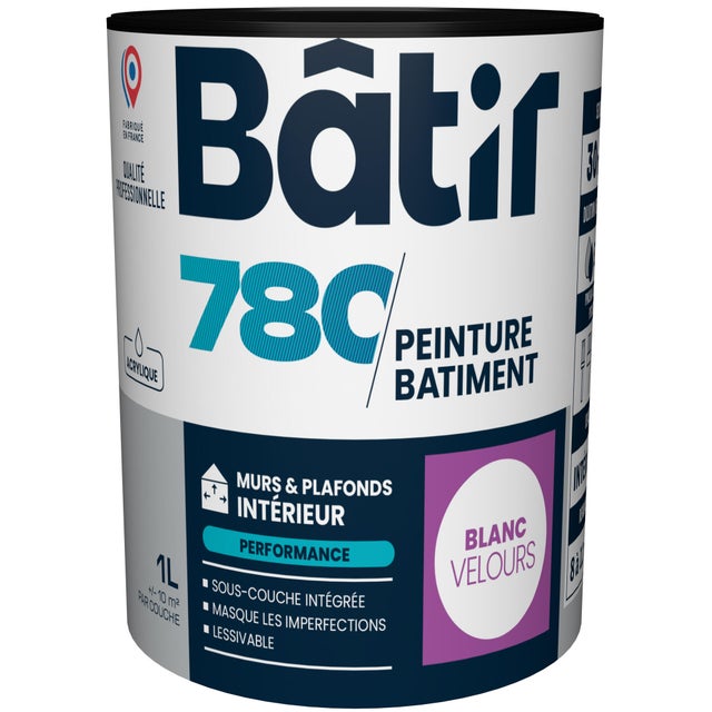 Peinture intérieure mur et plafond blanc velours 1 L - BATIR 780