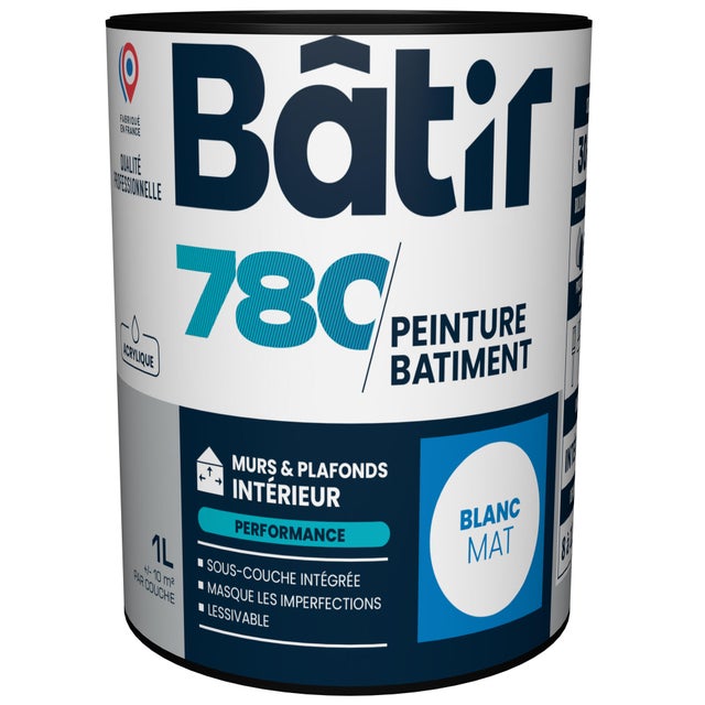 Peinture intérieure mur et plafond blanc mat 1 L - BATIR 780