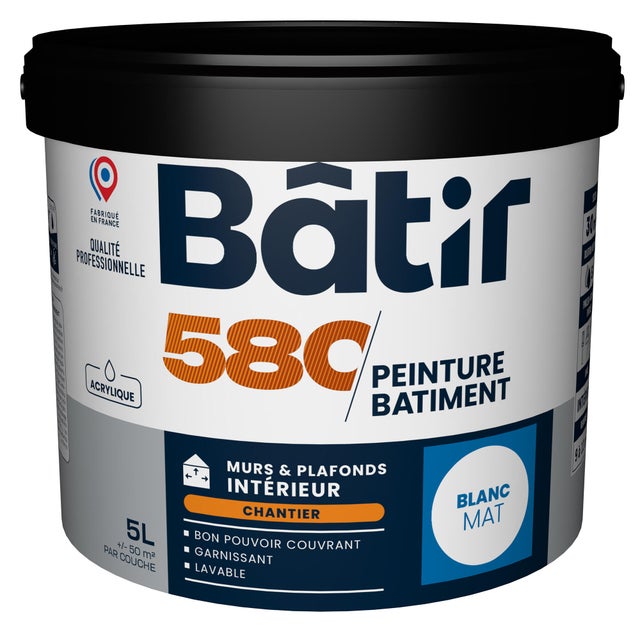 Peinture intérieure mur et plafond blanc mat 5 L - BATIR 580