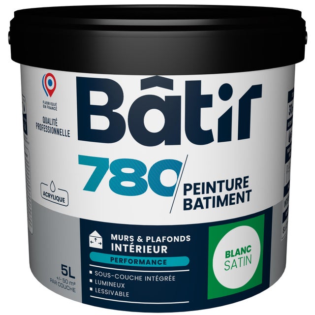 Peinture intérieure mur et plafond blanc satin 5 L - BATIR 780