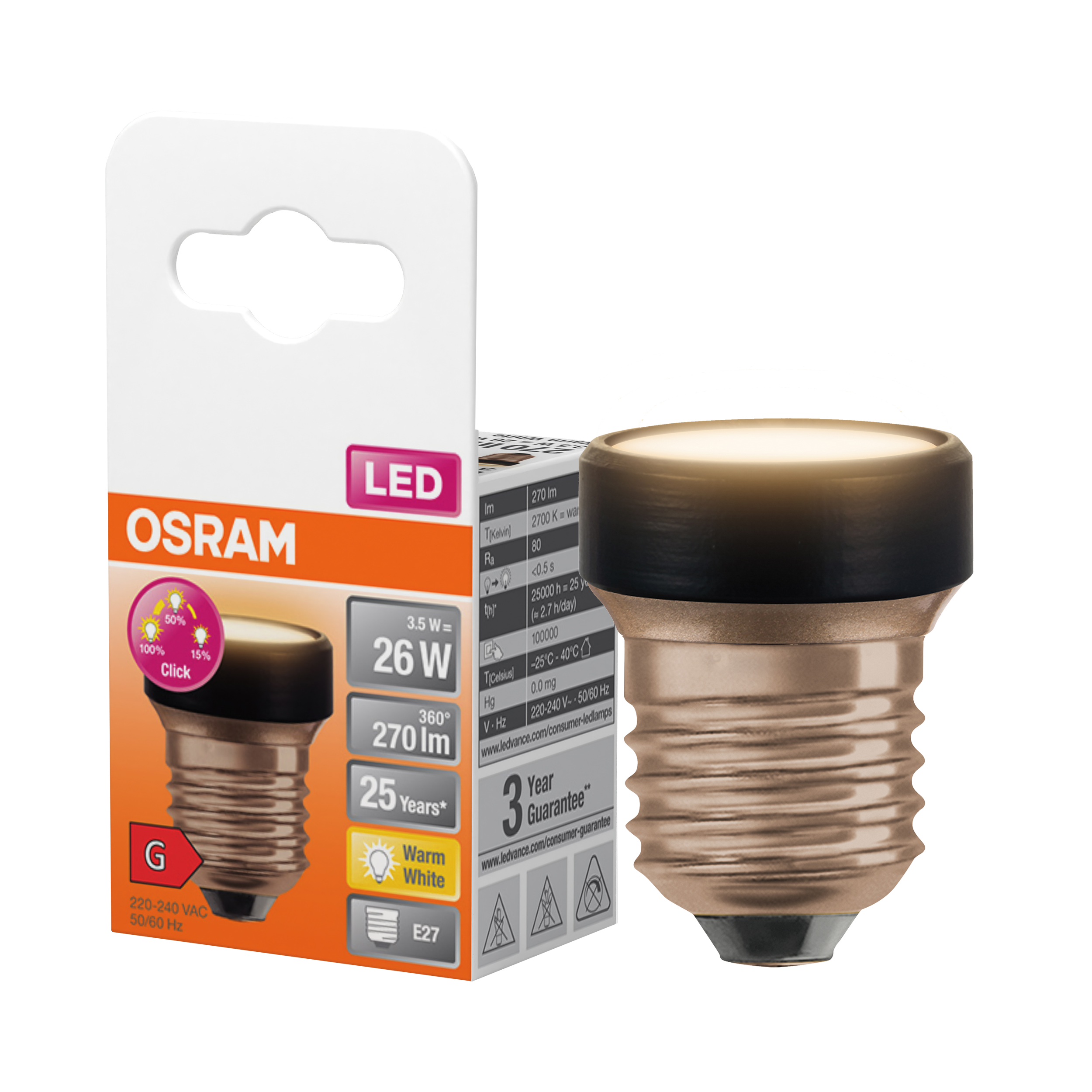 Żarówka E27 3.5W 270LM 2.7TK CZ/B 3 DIM MLPL FLAT OSRAM