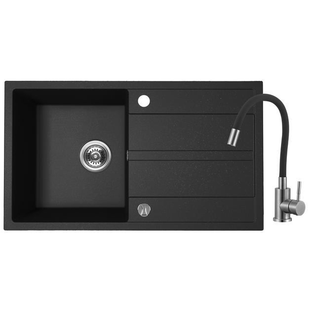 Zlewozmywak granitowy Hack czarny 76 cm z baterią elastyczną Kuchinox