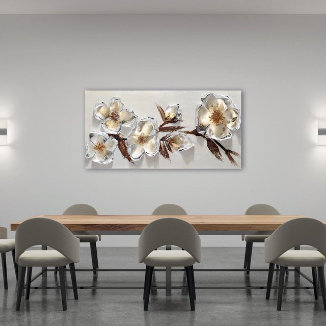 Dipinto su tela Fiori metallici, multicolore 65 x 150 cm