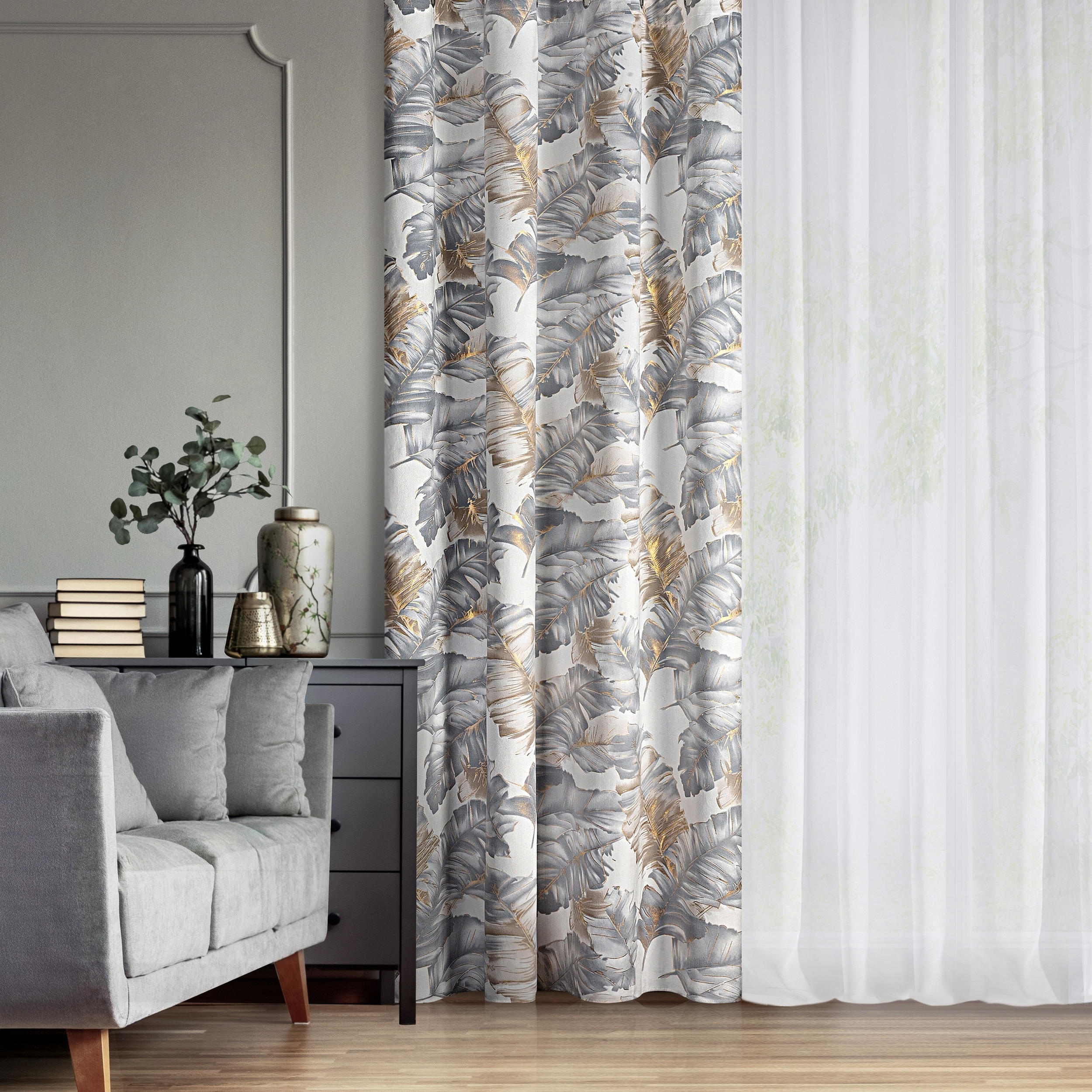 Zasłona Layla srebrno-szara 140 x 250 cm na przelotkach - 2