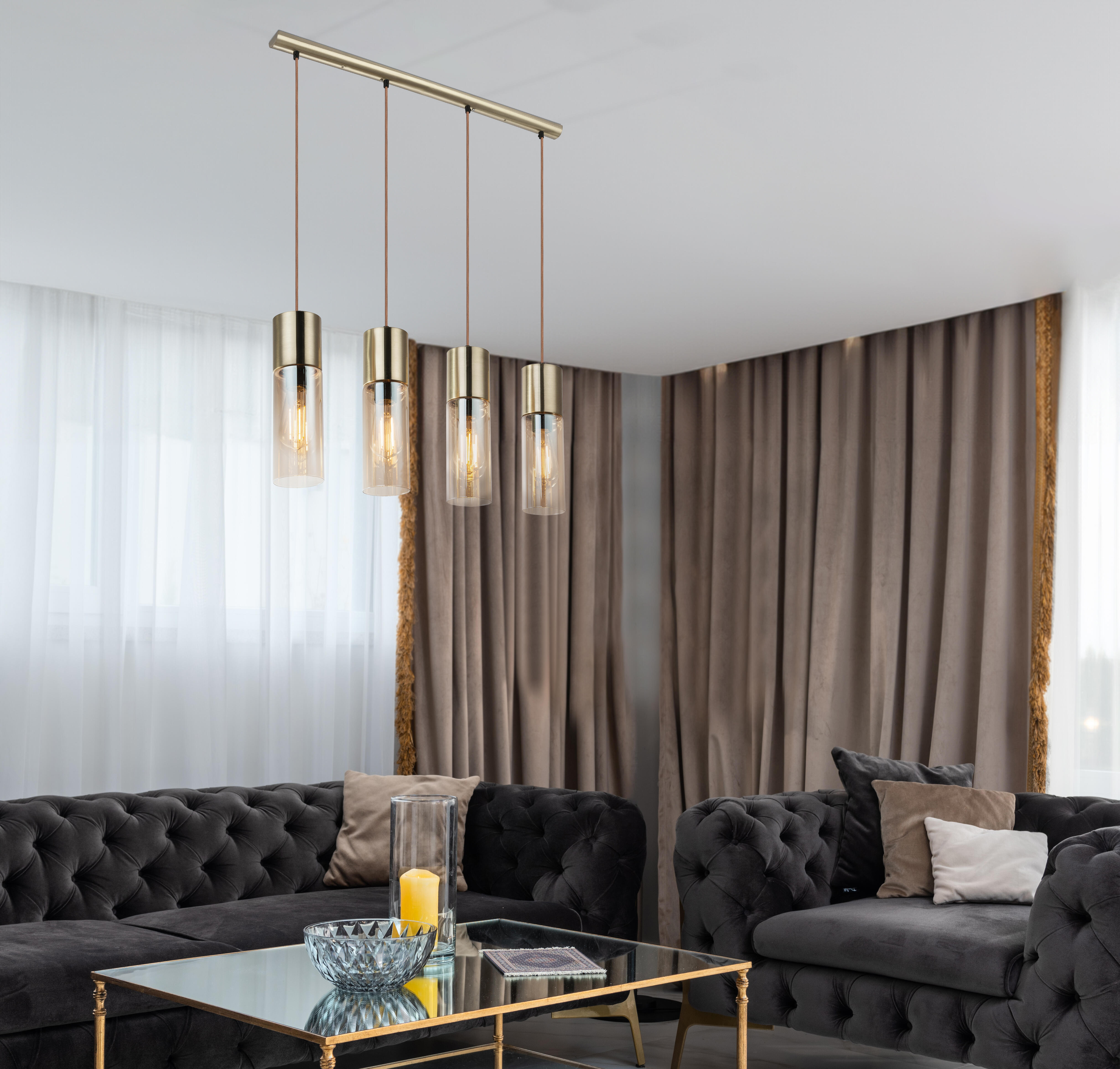 Candeeiro de teto suspenso Annika 4 luzes 25W vidro ambar - 4