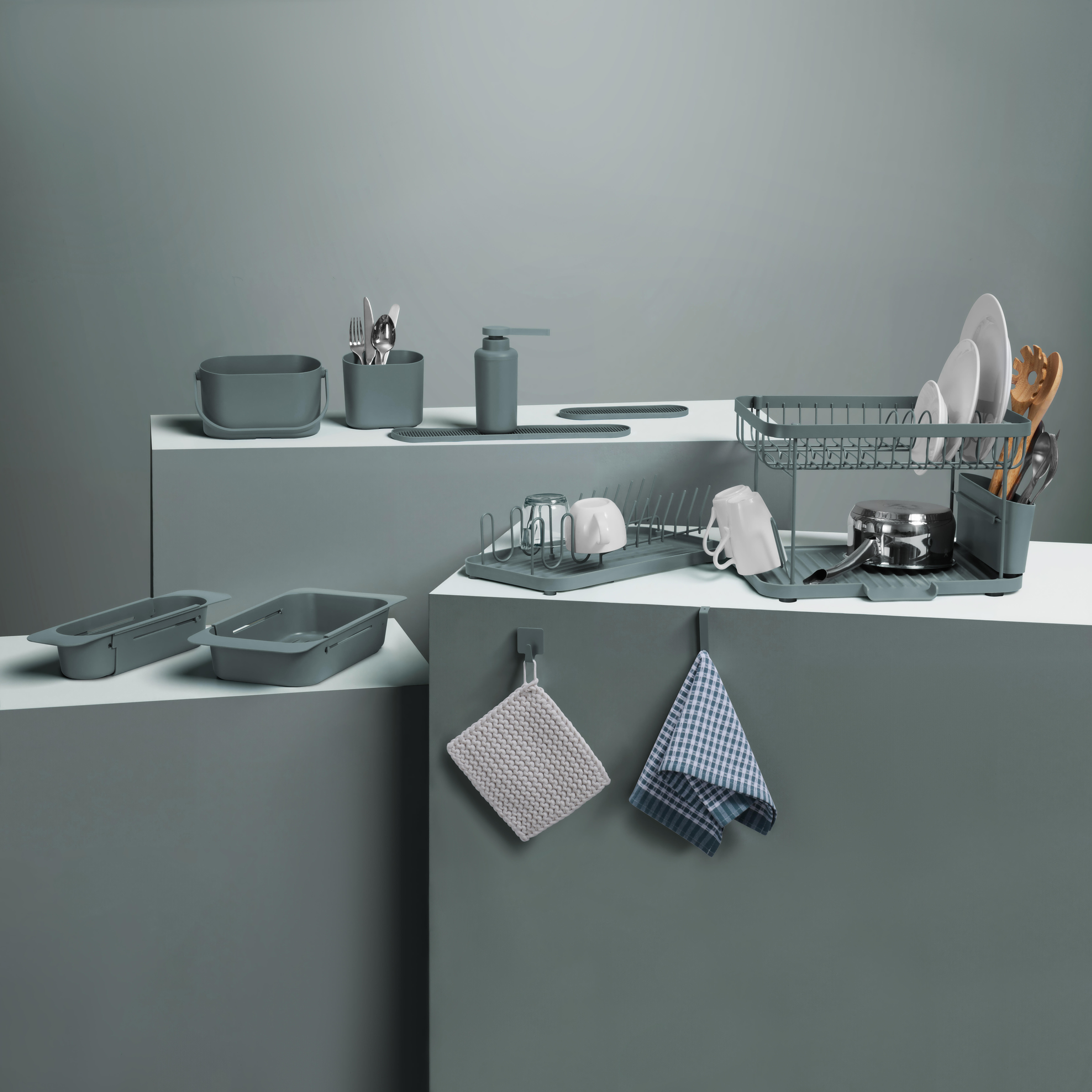 Egouttoir à vaisselle gris céladon DELINIA Eleki compact L.40 x l.22.2cm - 2