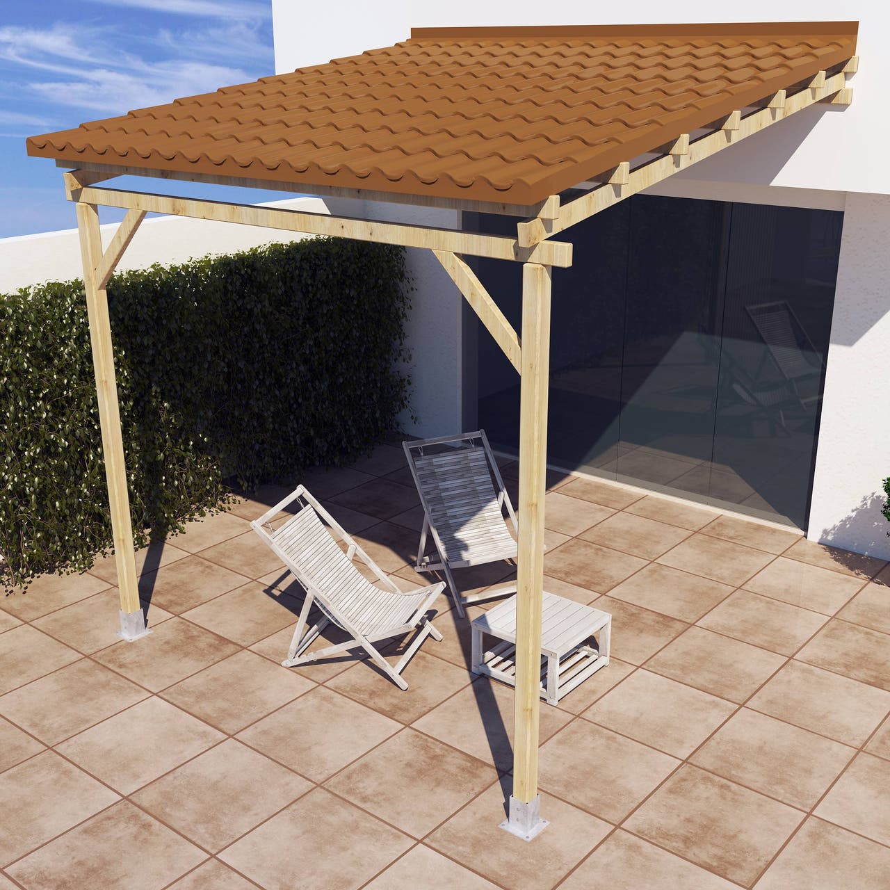 Diapositive Porche de madera con techo 3x3