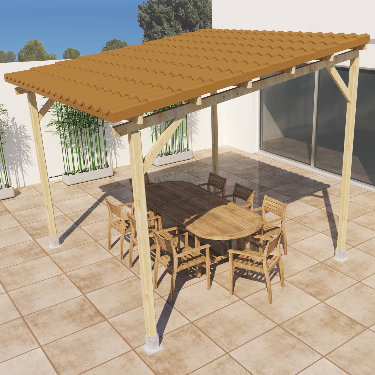 Diapositive Pérgola de madera con techo 3x3