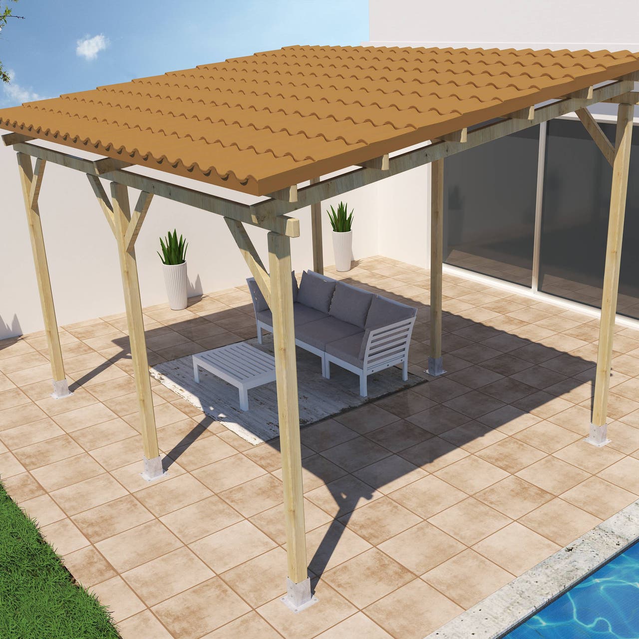 Diapositive Pérgola de madera con techo 4x3