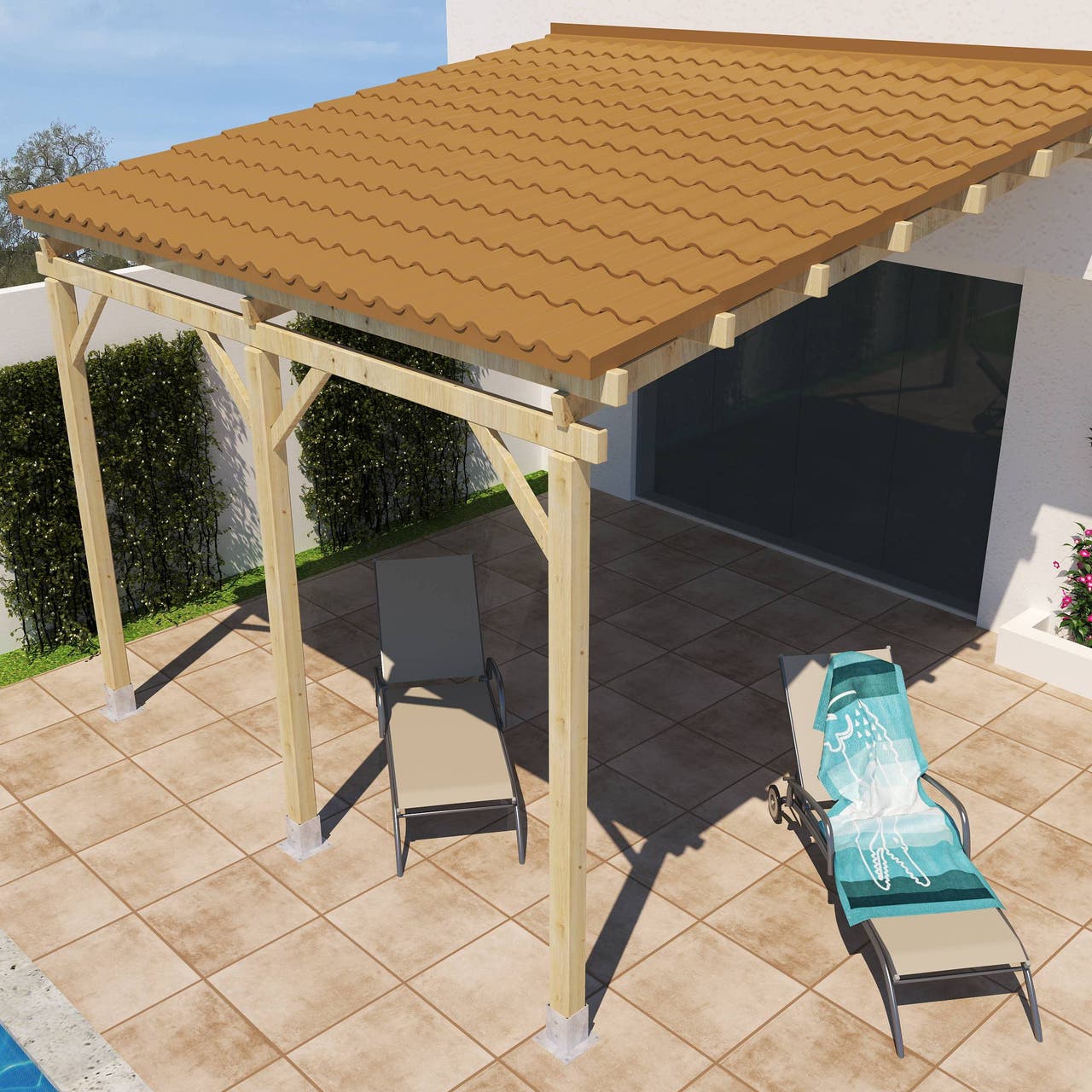 Diapositive Porche de madera con techo 4x4
