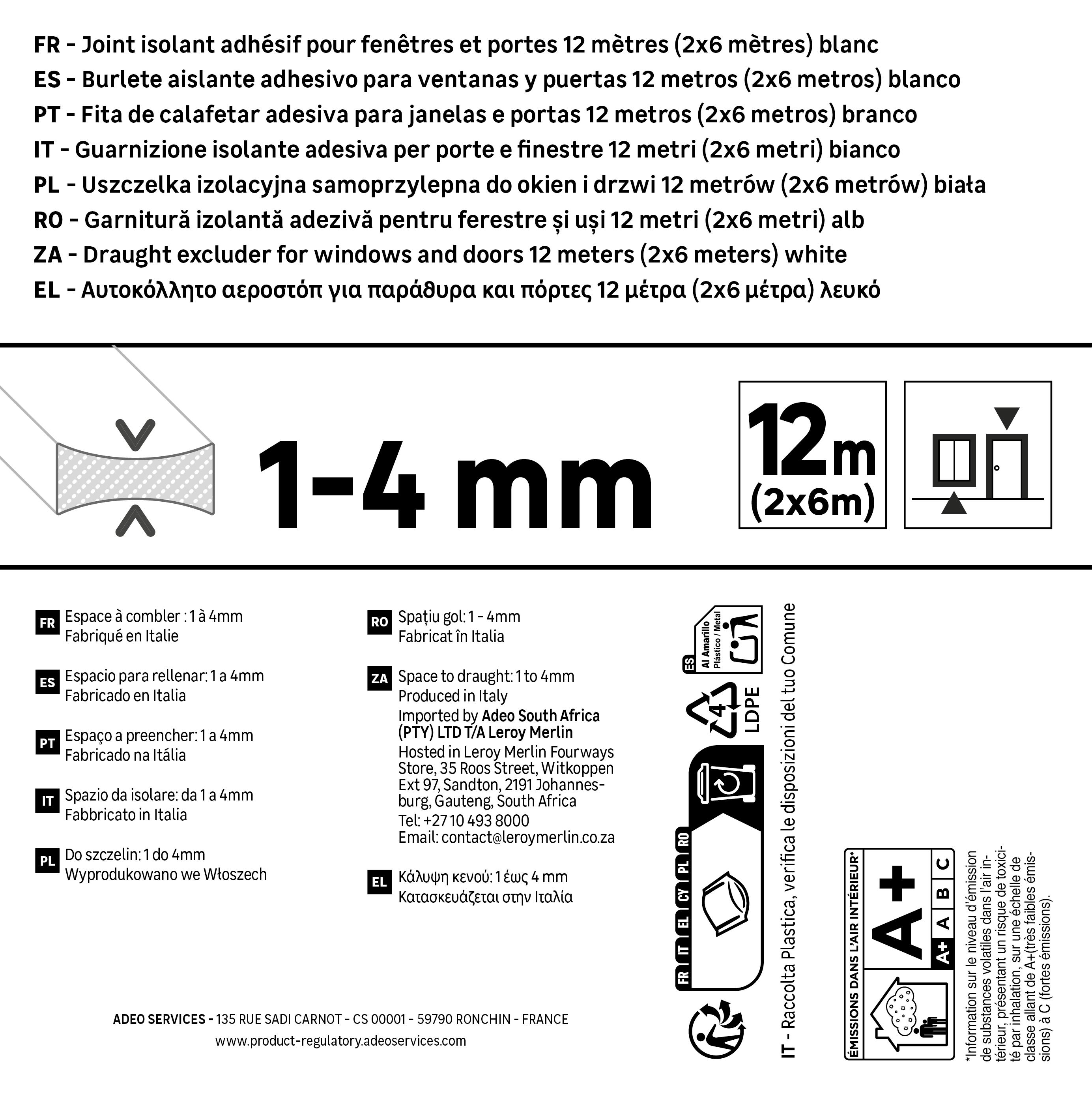 Joint d'étanchéité porte et fenêtre Mousse 1 à 4mm, L.12M blanc - 3