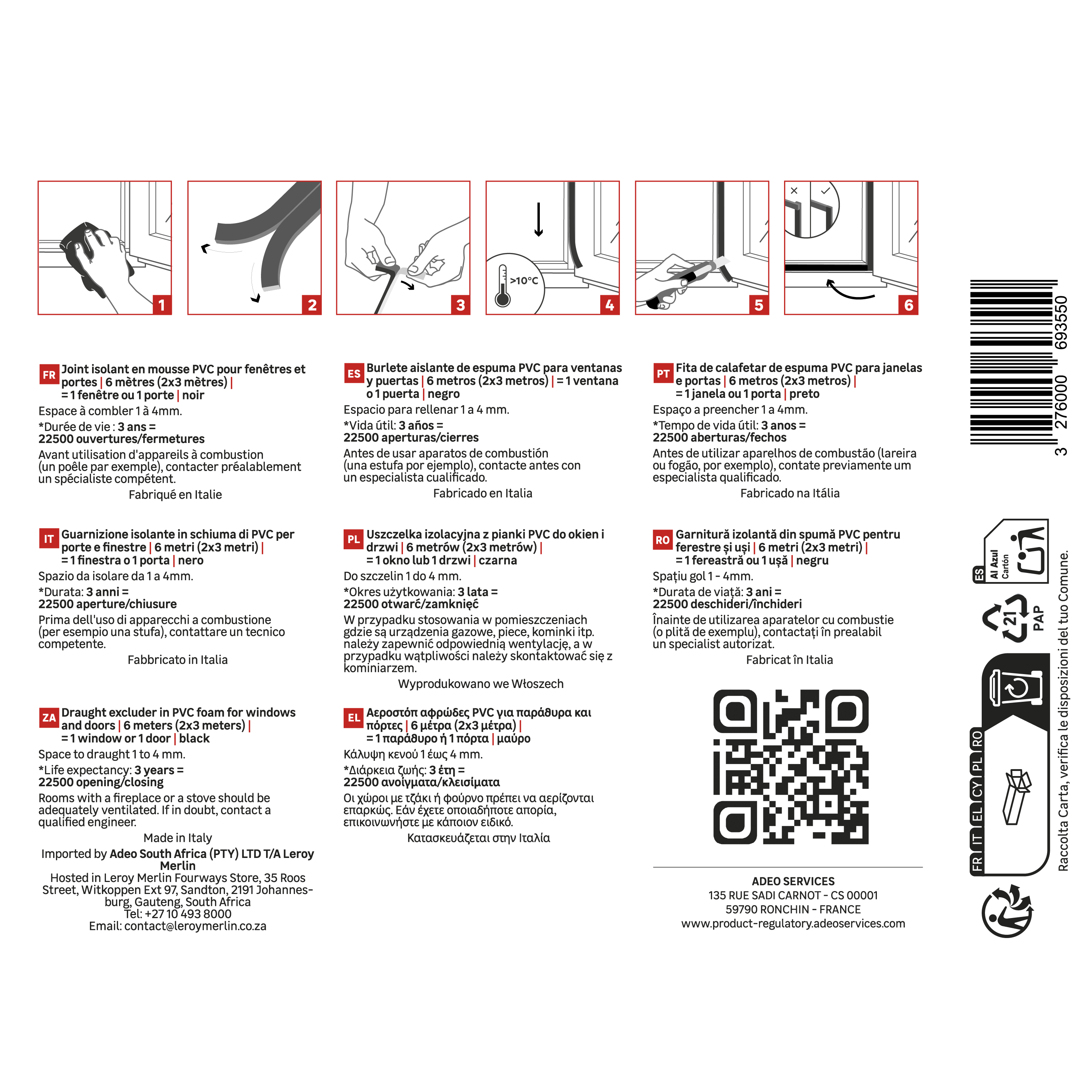 Joint de porte et fenêtre AXTON 1 à 4 mm, L.6 m noir - 5