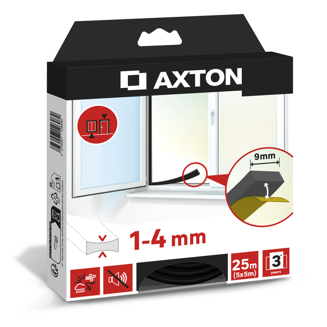 Joint d'étanchéité Basic AXTON 1 à 4mm, L.25M noir