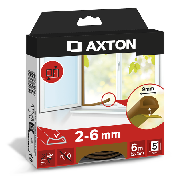 Joint de porte et fenêtre AXTON 2 à 6 mm, L.6 m marron