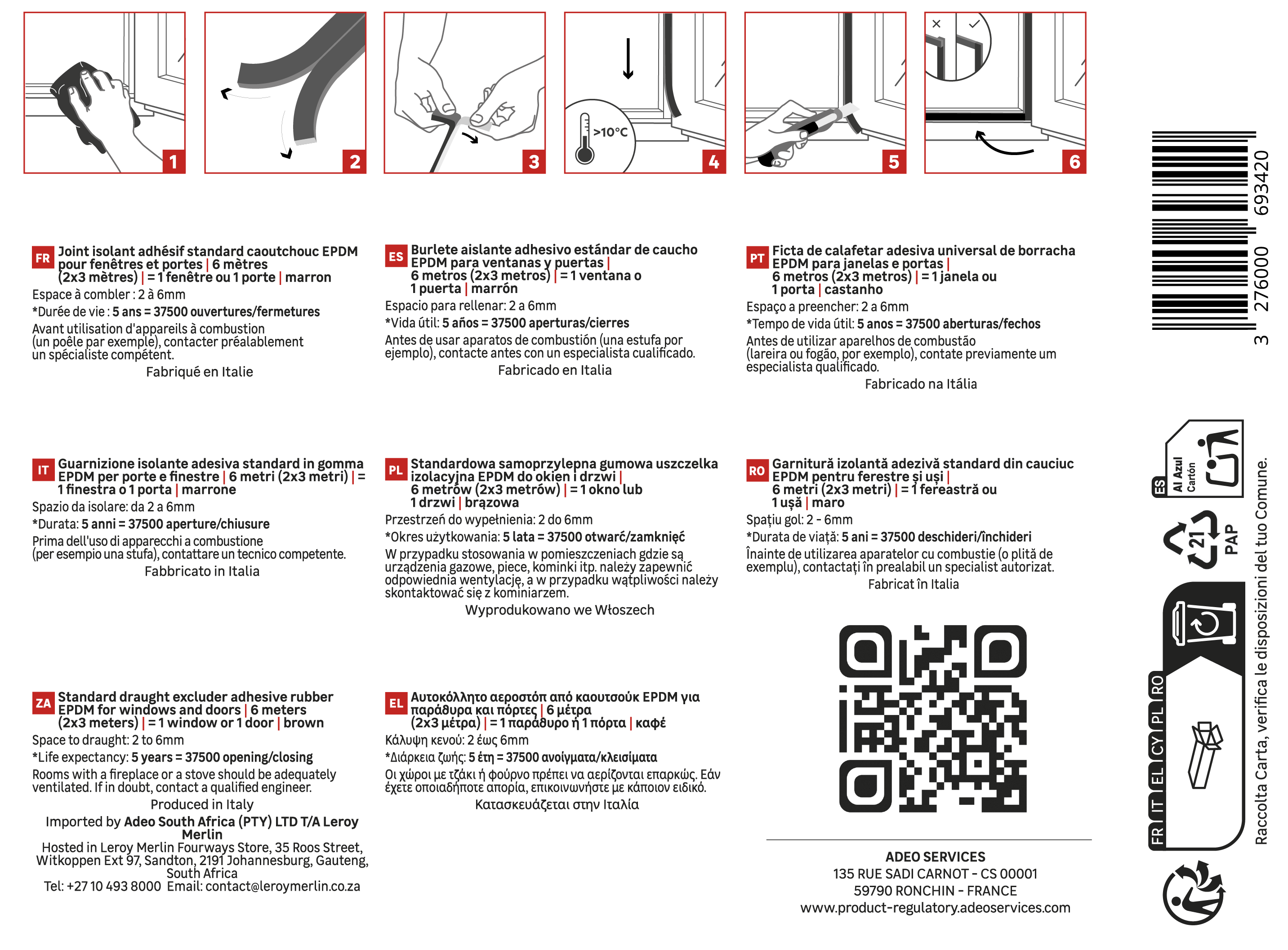 Guarnizione isolante per porte e finestre D adesiva strip AXTON, marrone 6 mt  L 9 x Sp 6 mm - 5