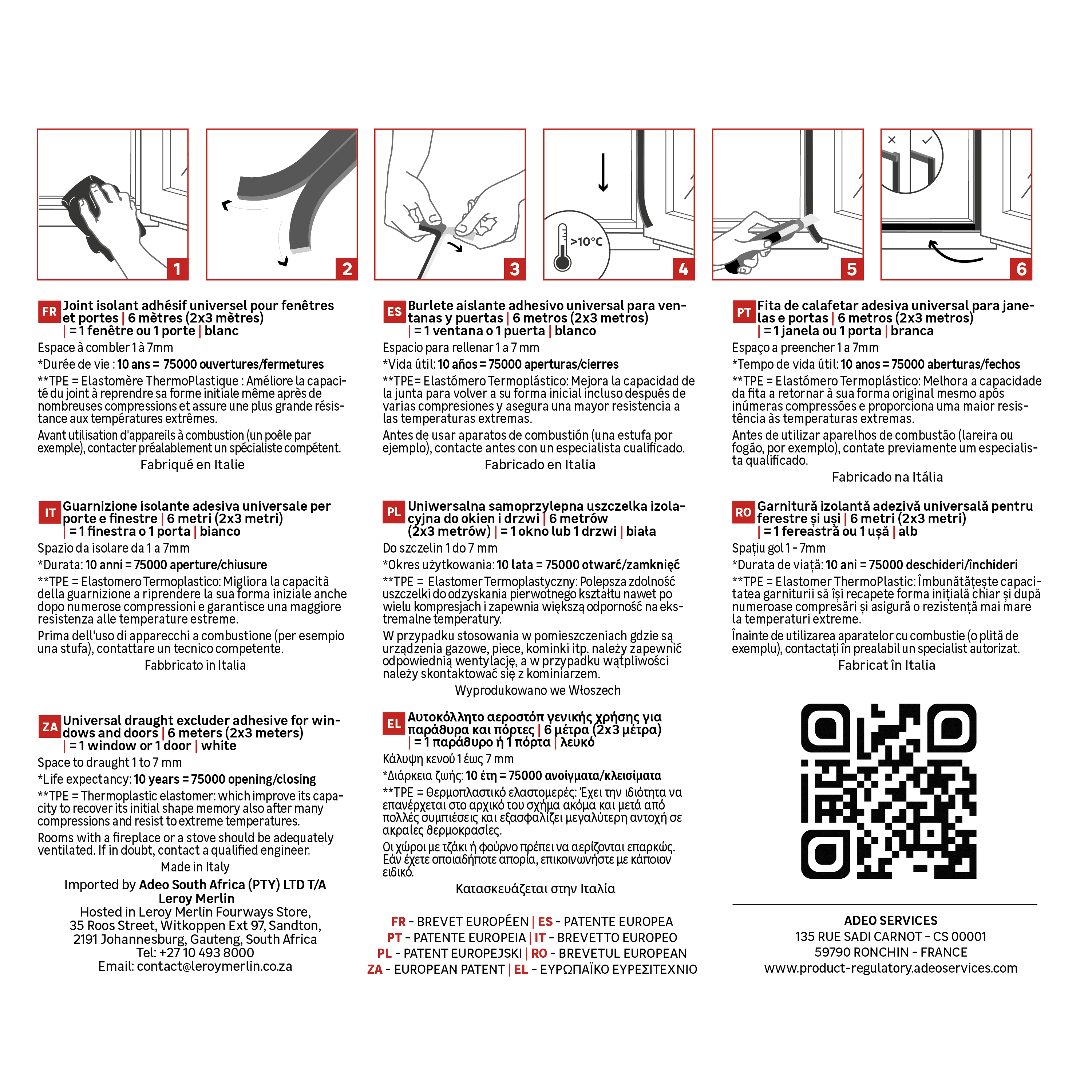 Burlete para ventanas y puertas AXTON adhesivo en color blanco, 9 mm de anchura x 6 m de longitud. Impide el paso del agua. Perfil junta O. Recortable. Tipo de instalación encolado.  - 9