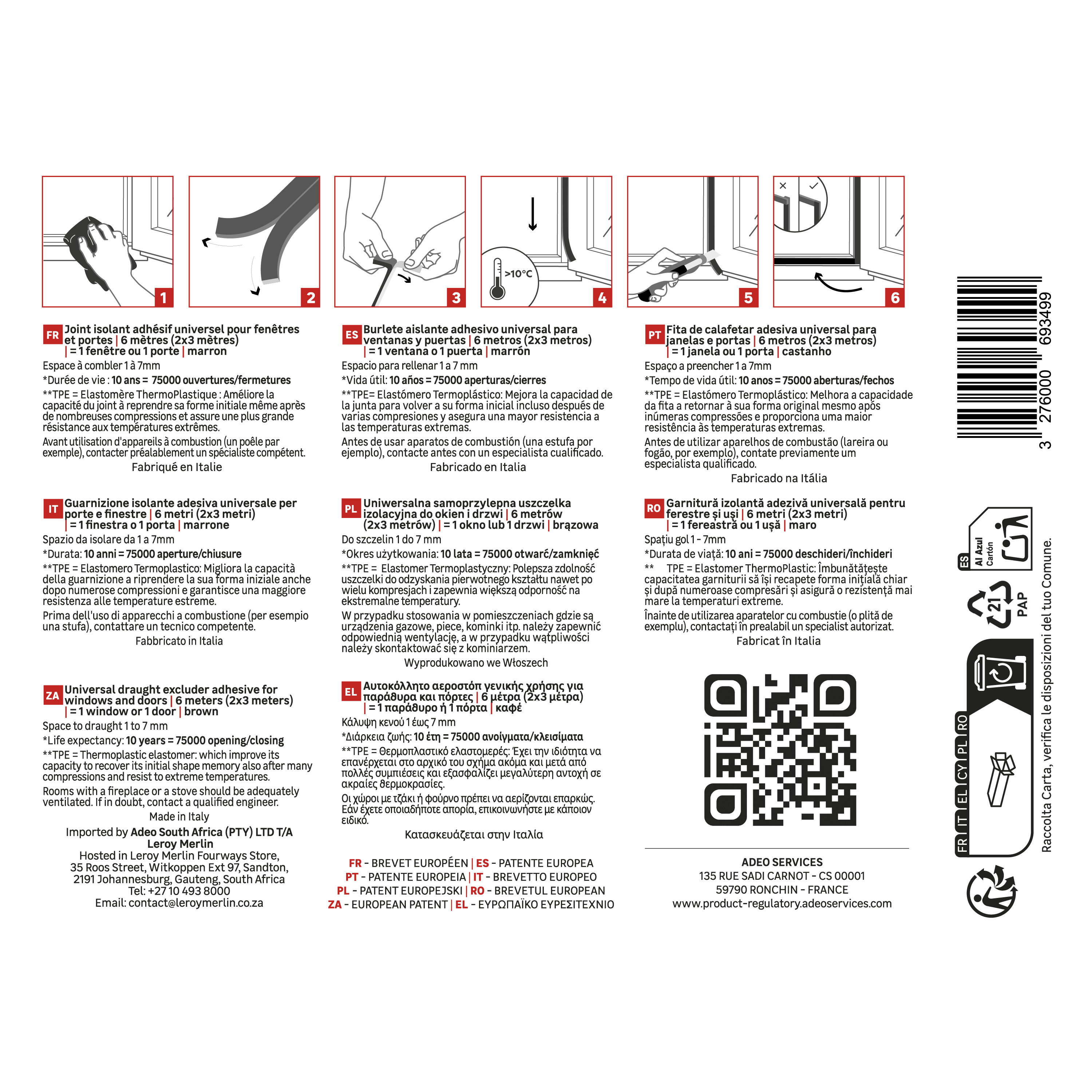 Burlete para ventanas y puertas AXTON adhesivo en color marrón,  9 mm de anchura x 6 m de longitud. Impide el paso del agua. Perfil junta O. Recortable. Tipo de instalación encolado. - 5