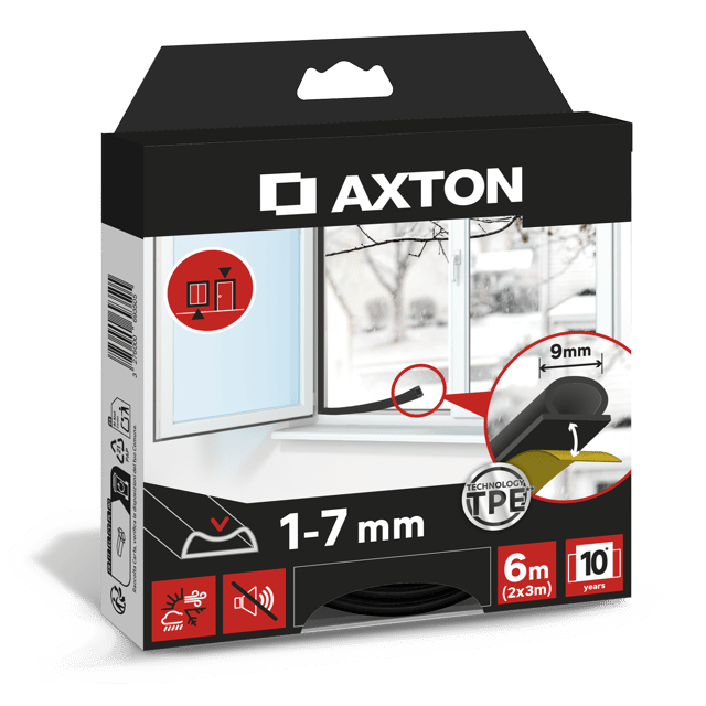 Joint de porte et fenêtre AXTON 1 à 7 mm, L.6 m noir