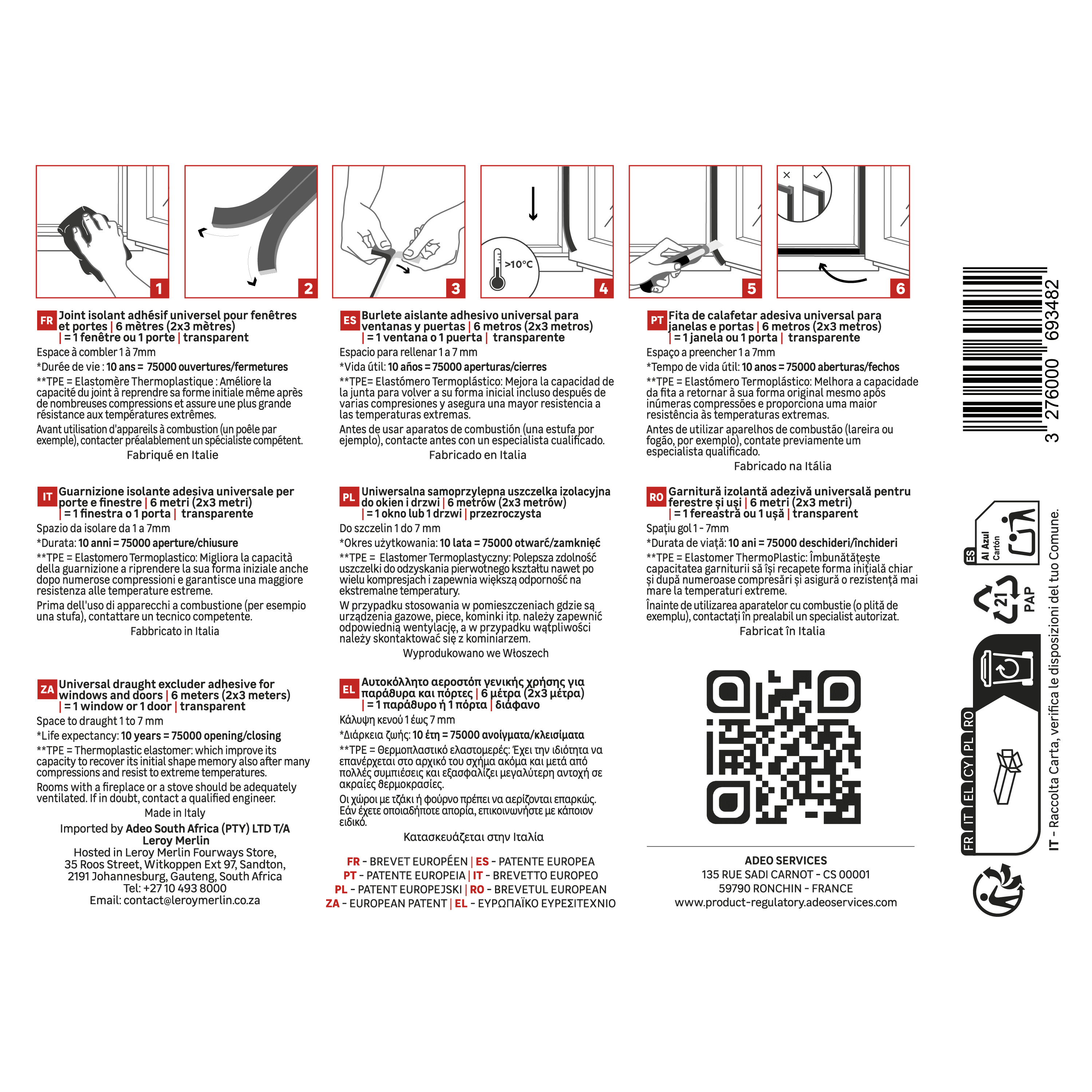 Joint de porte et fenêtre AXTON 1 à 7 mm, L.6 m transparent - 5