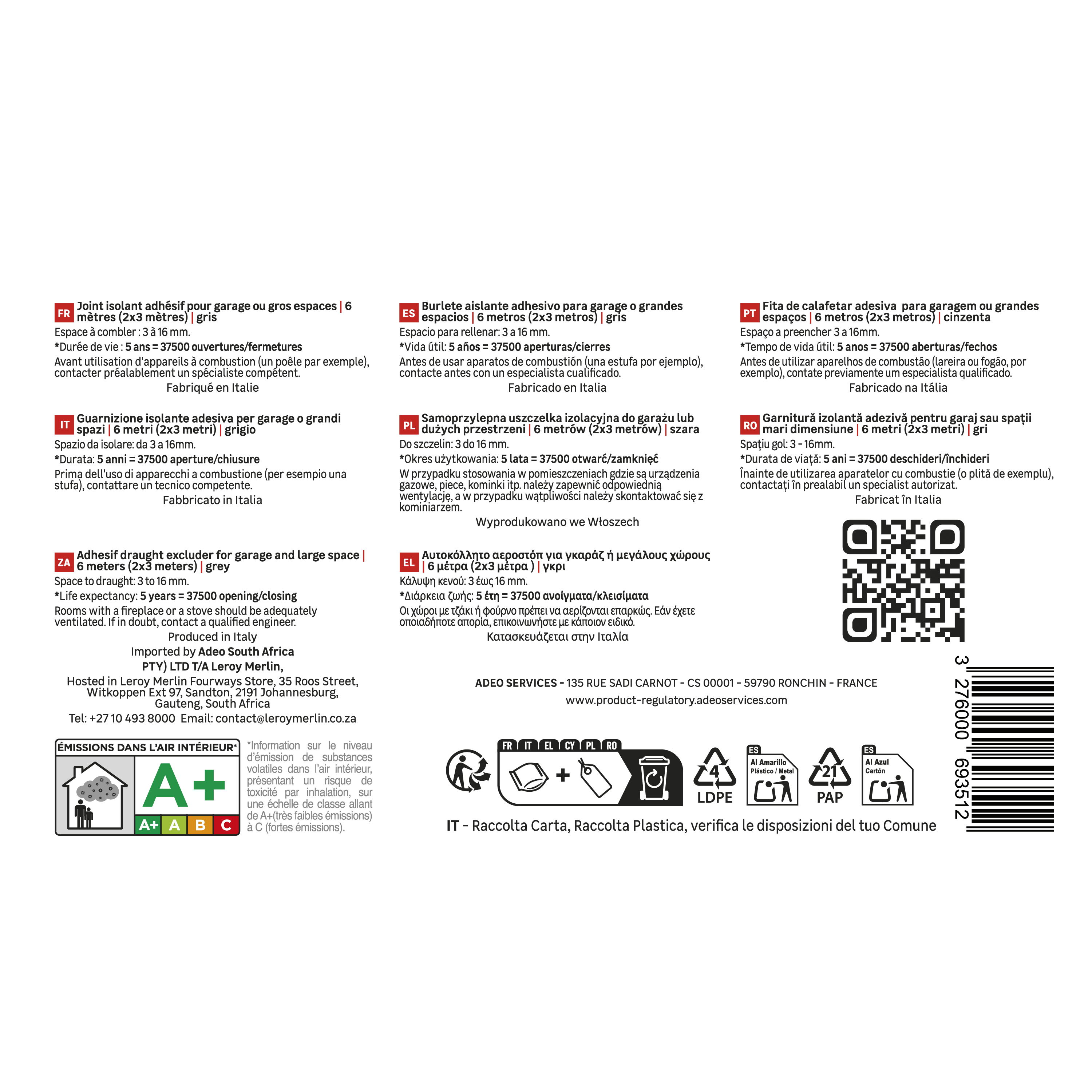 Joint de porte de garage mousse autocollant AXTON 3 à 16 mm, L.6 m gris - 4