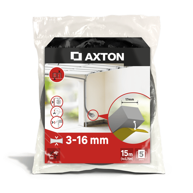 Joint de porte de garage mousse autocollant AXTON 3 à 16 mm, L.15 m gris