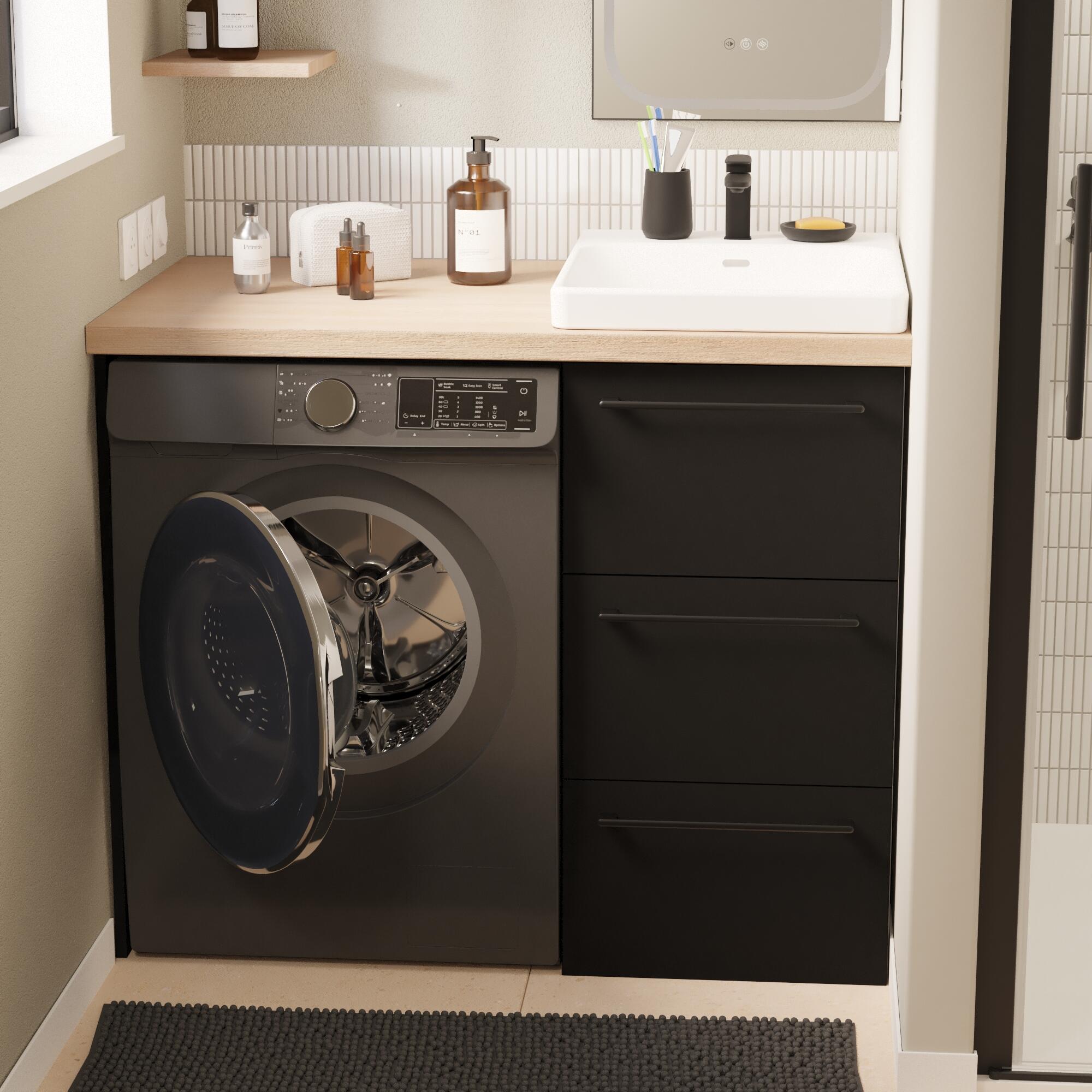 Meuble vasque, buanderie, Remix noir mat, vasque incluse - 2