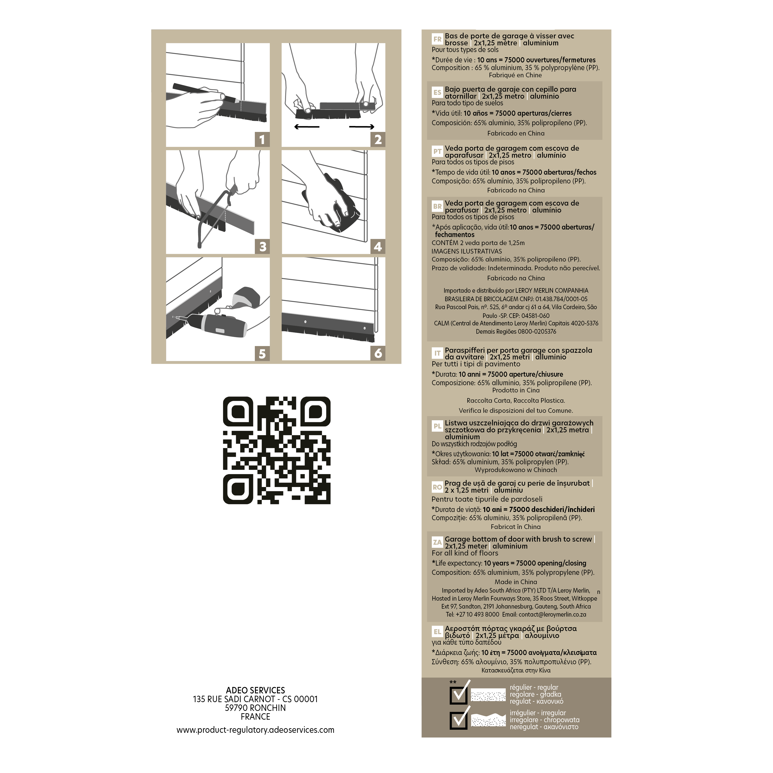 Burlete de puerta de garaje AXTON alu en color gris, 30 mm de espesor x 6 cm de altura x 250 cm de longitud. Perfil junta plano. Recortable. Tipo de instalación atornillar. - 5