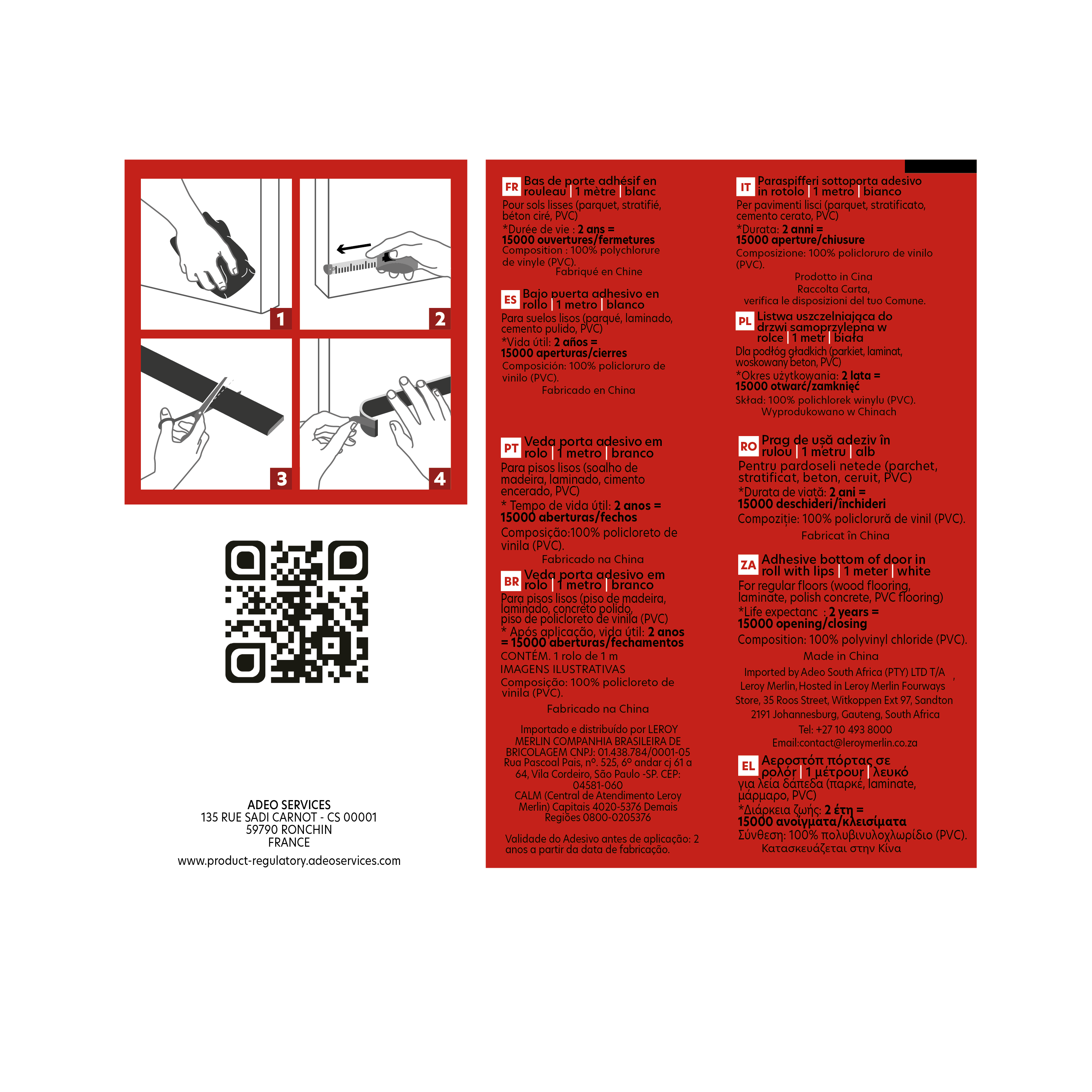 Burlete de puerta interior AXTON adhesivo goma en color blanco, 20 mm de espesor x 3.6 cm de altura x 100 cm de longitud. Perfil junta plano. Recortable. Tipo de instalación encolado. - 4