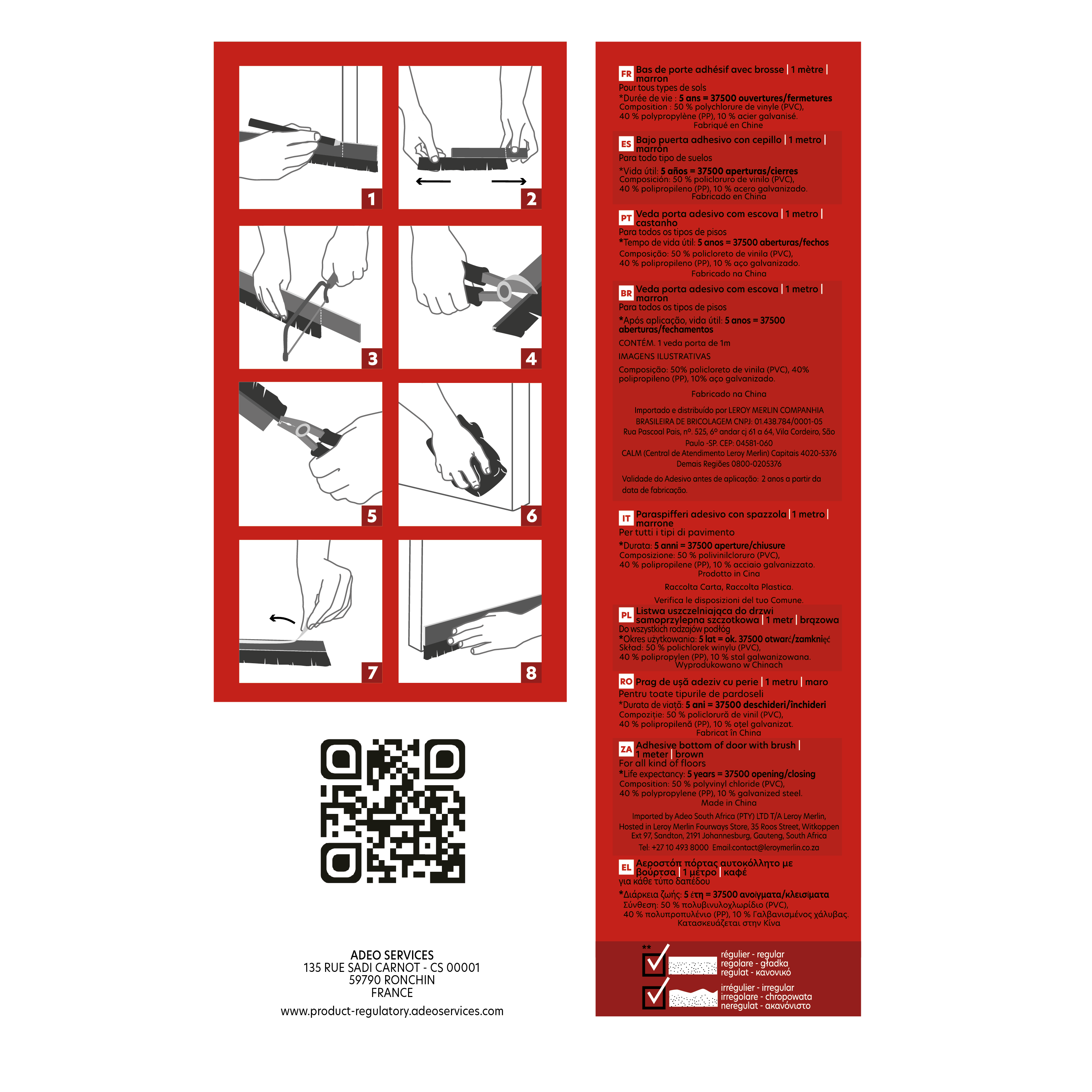 Burlete de puerta interior AXTON adhesivo en color marrón, 20 mm de espesor x 4.5 cm de altura x 100 cm de longitud. Perfil junta plano. Recortable. Tipo de instalación encolado. - 7