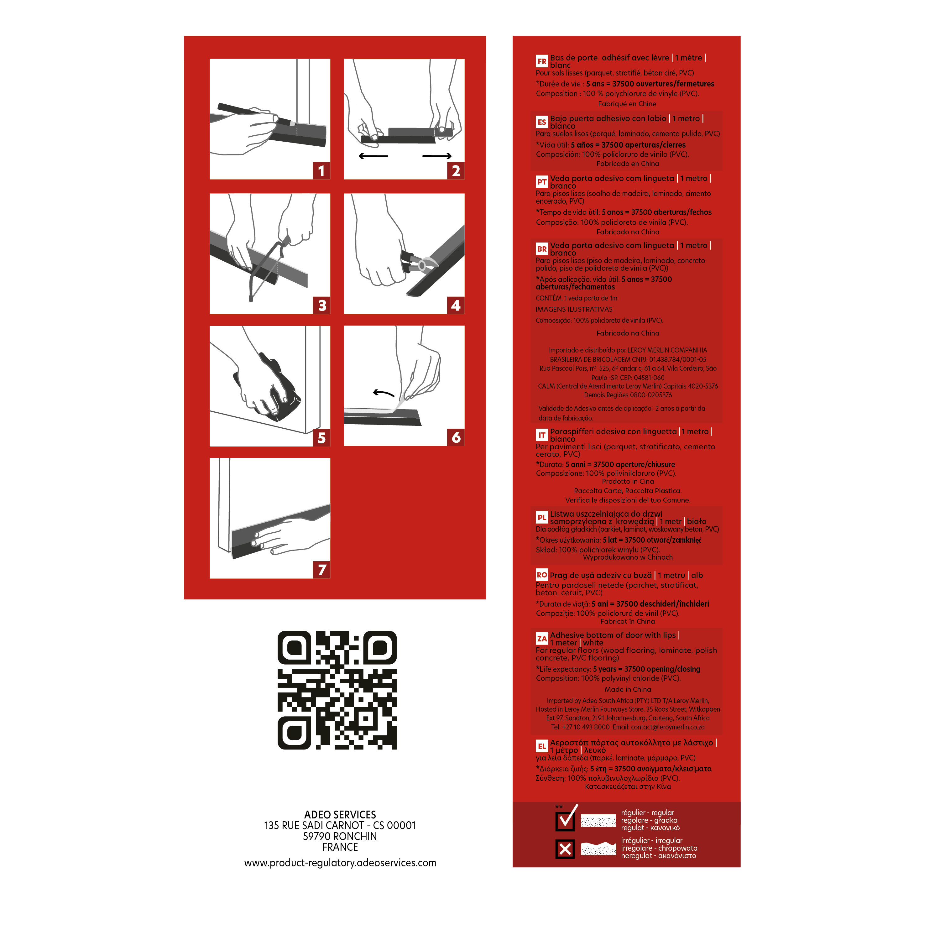 Burlete de puerta interior AXTON adhesivo goma en color incoloro / transparente, 7 mm de espesor x 4.5 cm de altura x 100 cm de longitud. Perfil junta plano. Recortable. Tipo de instalación encolado. - 7