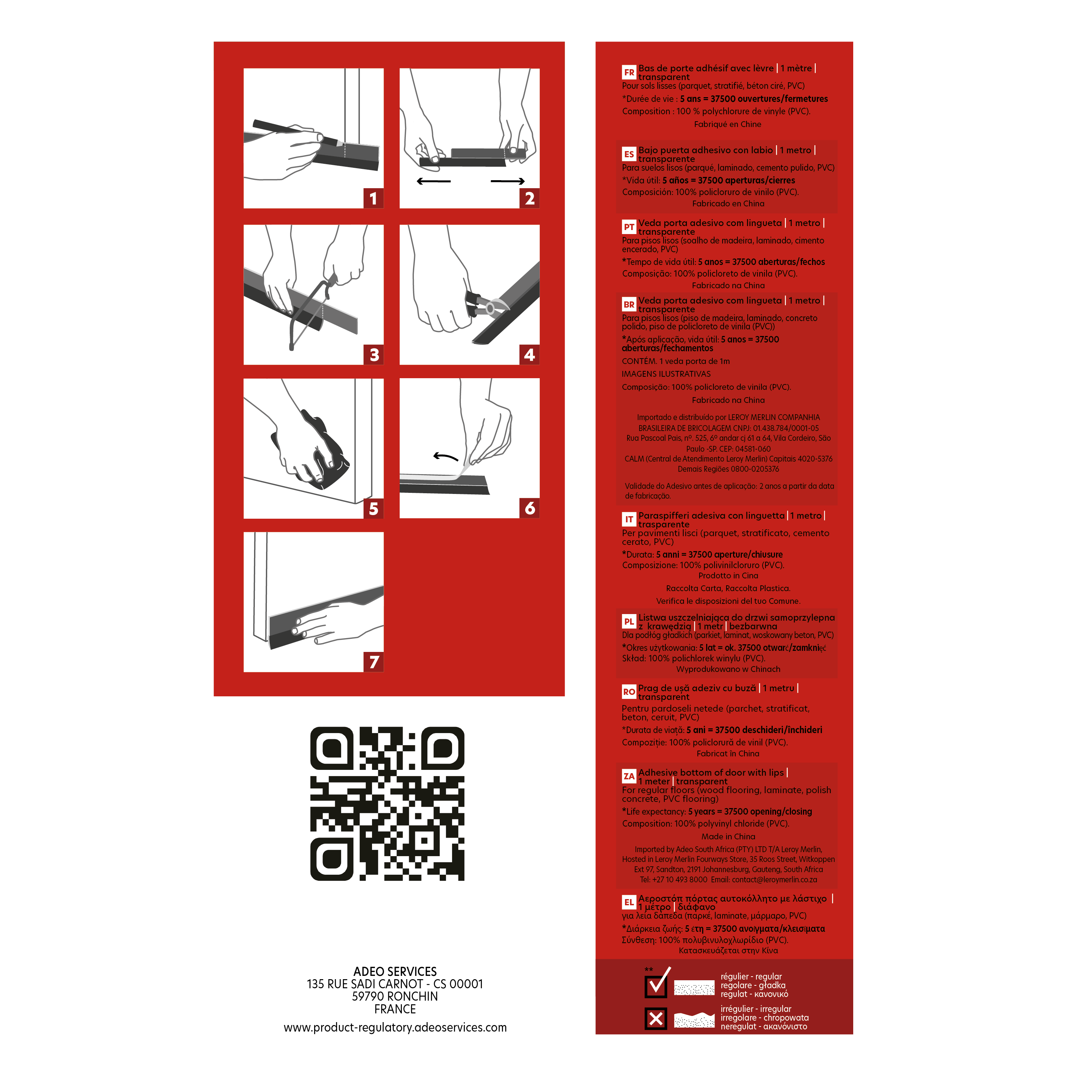Burlete de puerta interior AXTON adhesivo en color incoloro / transparente, 20 mm de espesor x 4.5 cm de altura x 100 cm de longitud. Perfil junta plano. Recortable. Tipo de instalación encolado. - 4