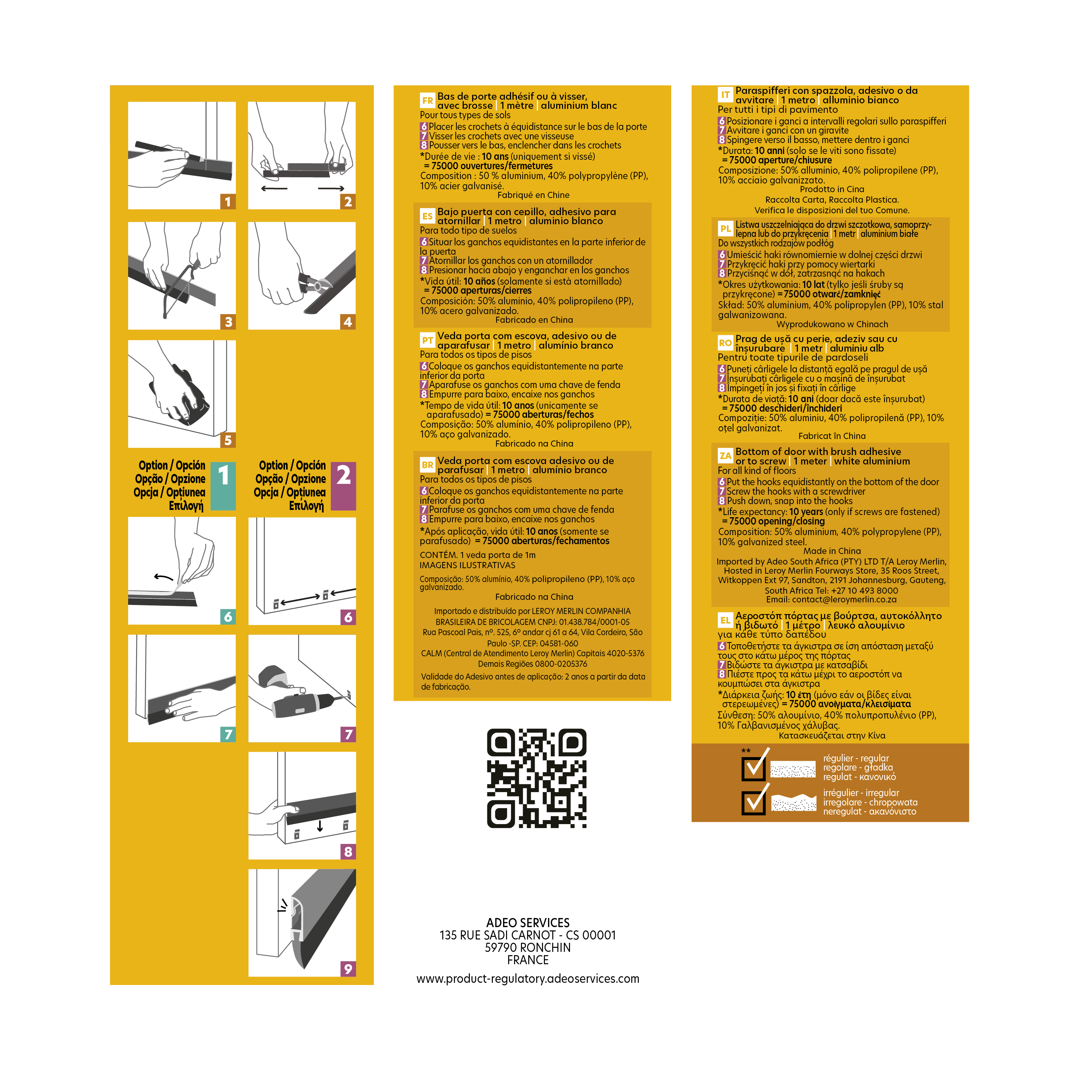 Burlete de puerta interior AXTON adhesivo cepillo en color blanco, 7 mm de espesor x 4.3 cm de altura x 100 cm de longitud. Perfil junta plano. Recortable. Tipo de instalación atornillar. - 4