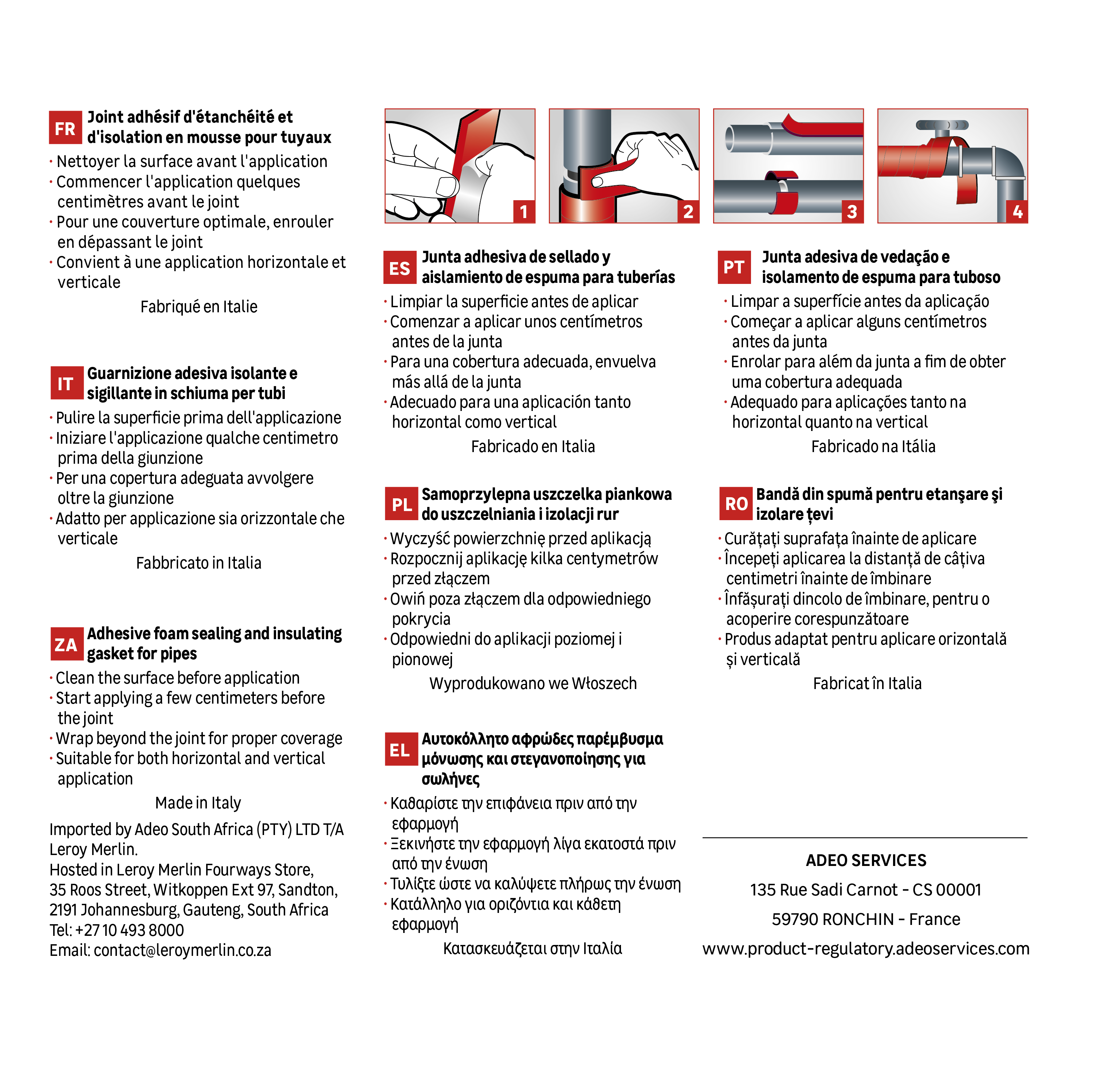 Cinta de espuma protectora contra las intemperies para tuberías  AXTON en color gris, 25 mm de anchura x 5 m de longitud. Impide el paso del agua. Perfil junta plano. Recortable. Tipo de instalación encolado. - 4